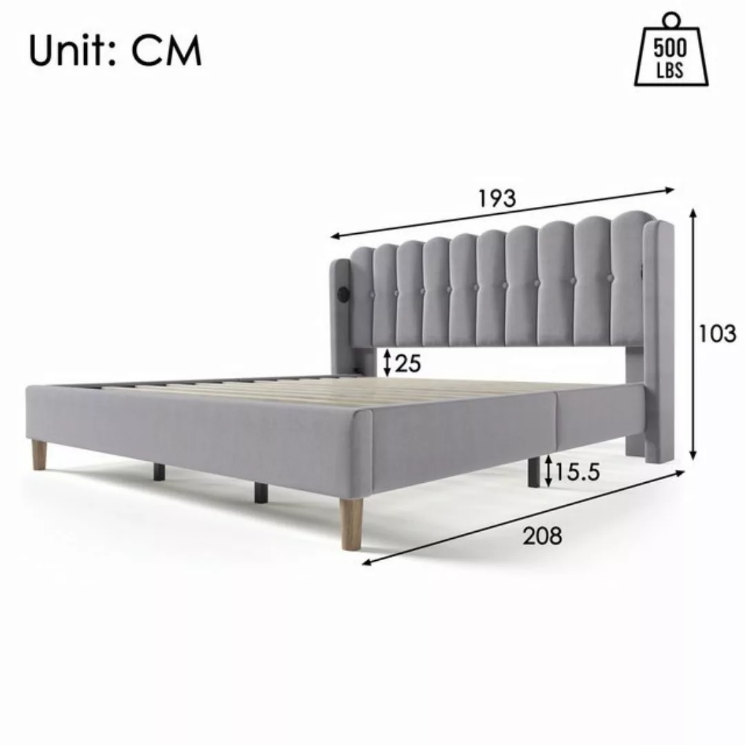 OKWISH Polsterbett Einzelbett Doppelbett mit USB Typ C Ladefunktion (180 x günstig online kaufen