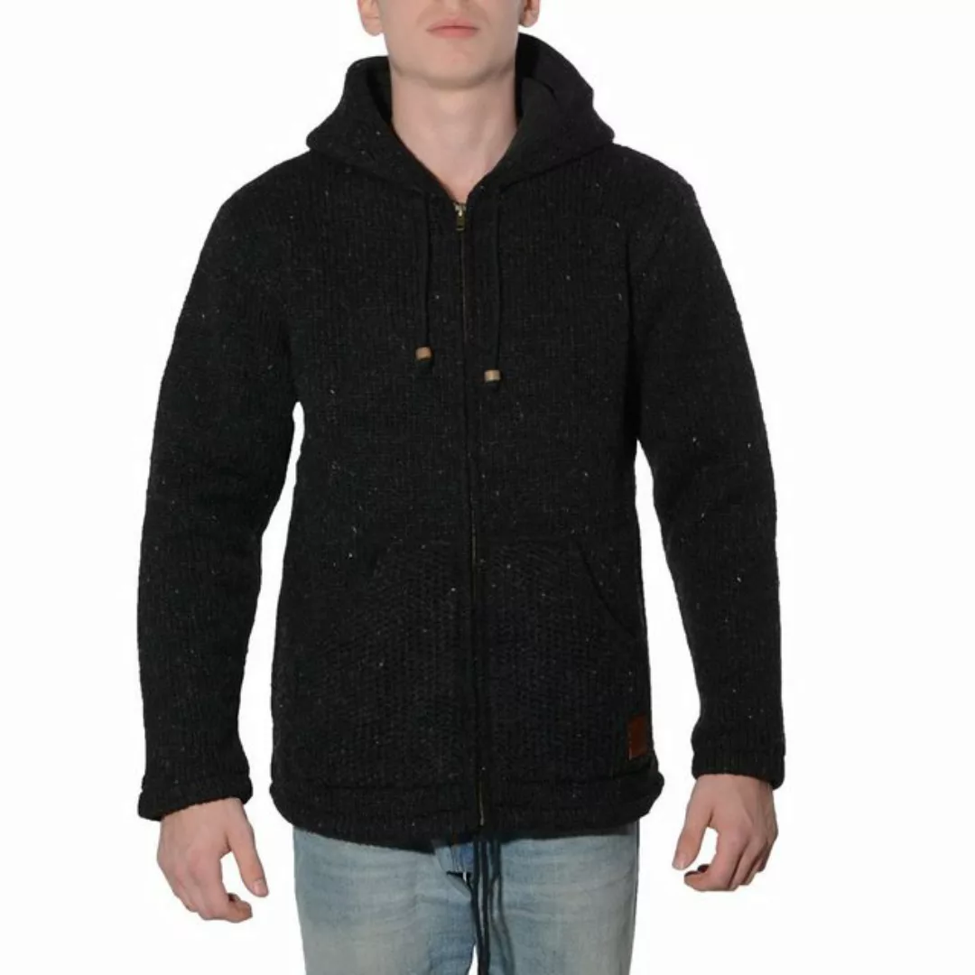 KUNST UND MAGIE Kapuzenstrickjacke Herren Strickjacke Wolle +warmen Fleecef günstig online kaufen