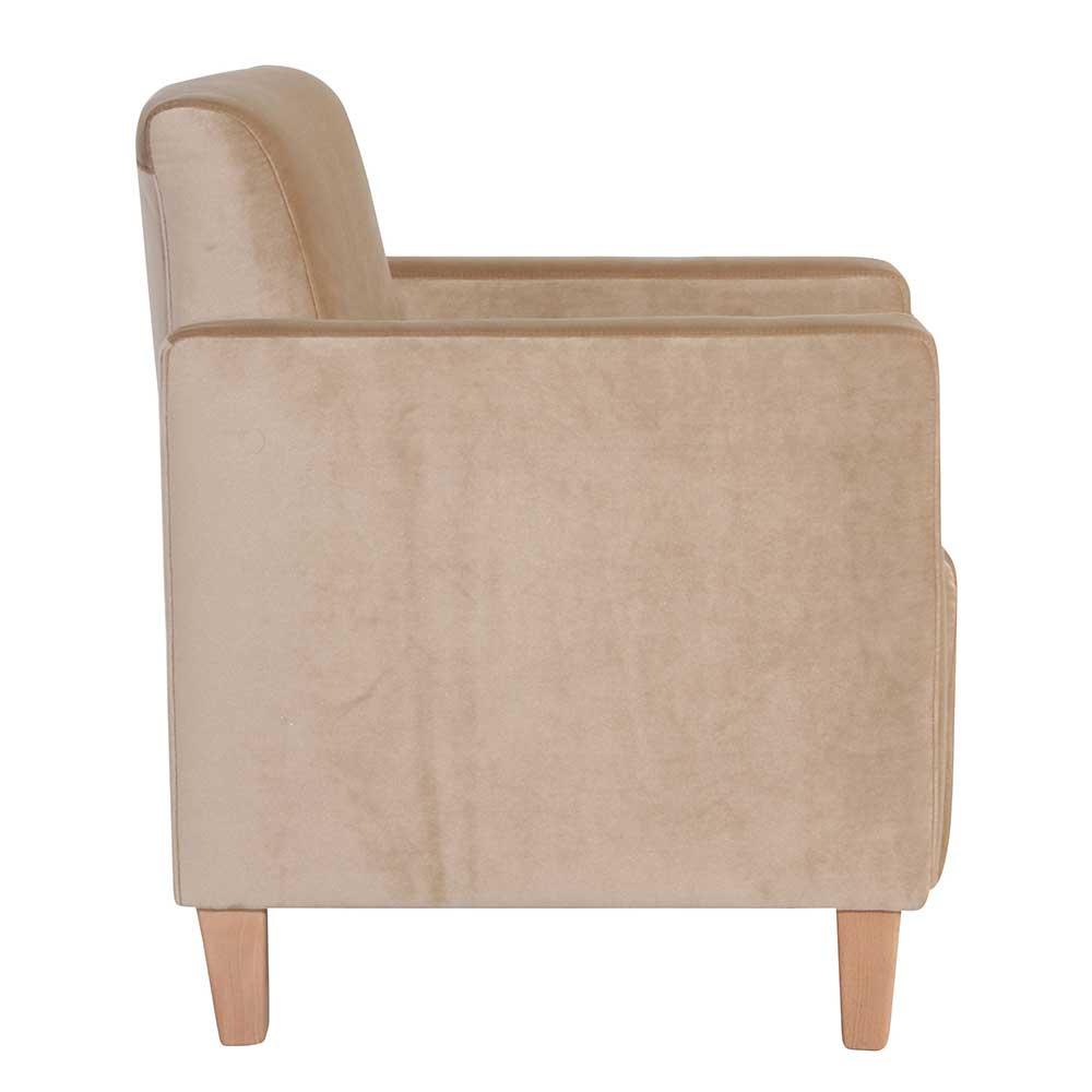 Sessel Sandfarben Samt in modernem Design 42 cm Sitzhöhe günstig online kaufen