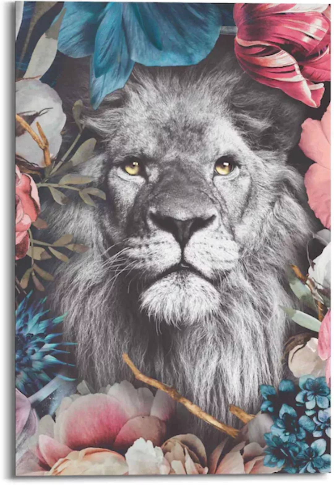 Reinders! Wandbild »Wandbild Löwe Blumenkranz - Pflanzen - Farbenfroh«, Löw günstig online kaufen