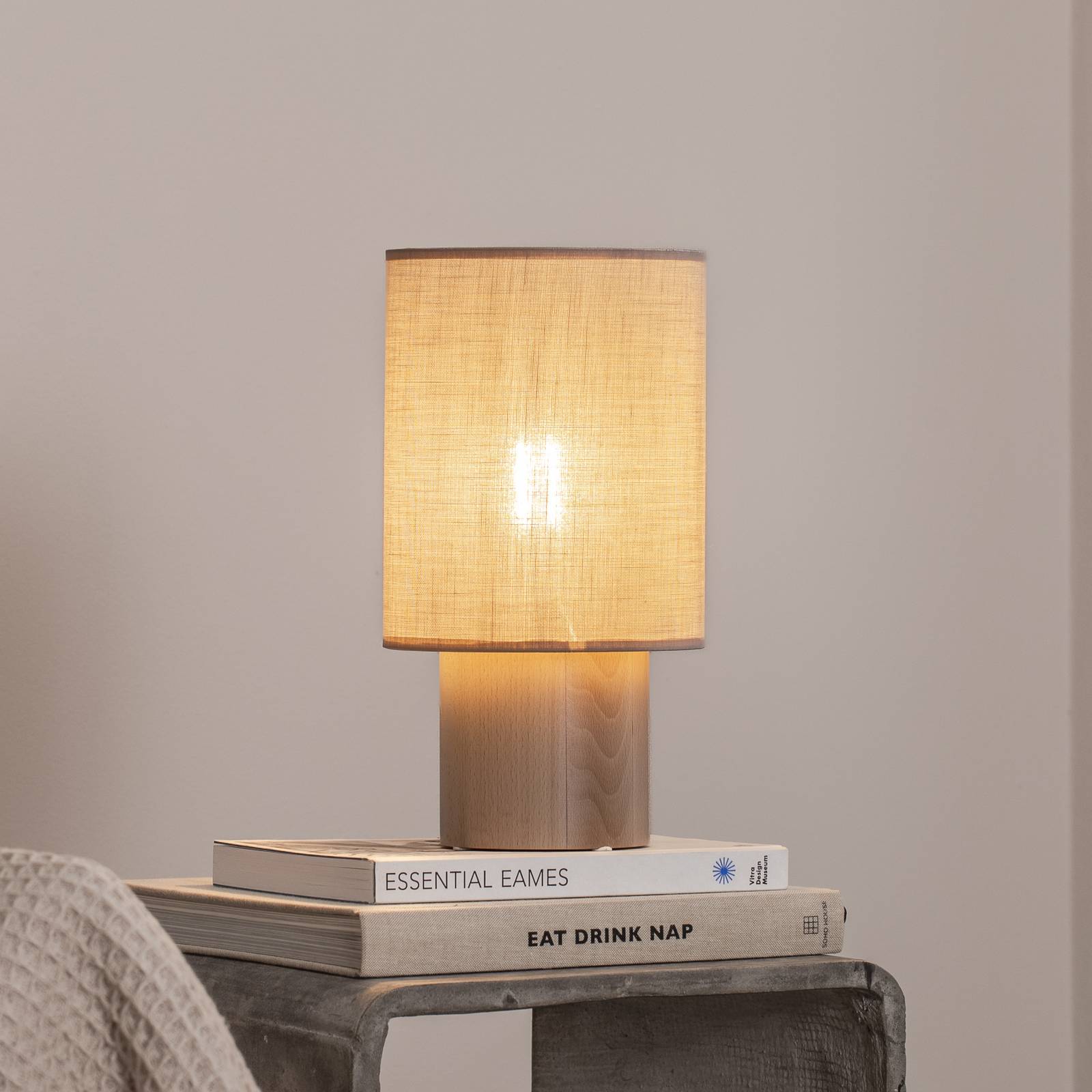 Envostar Asolita Tischleuchte Holzfuß Schirm beige günstig online kaufen
