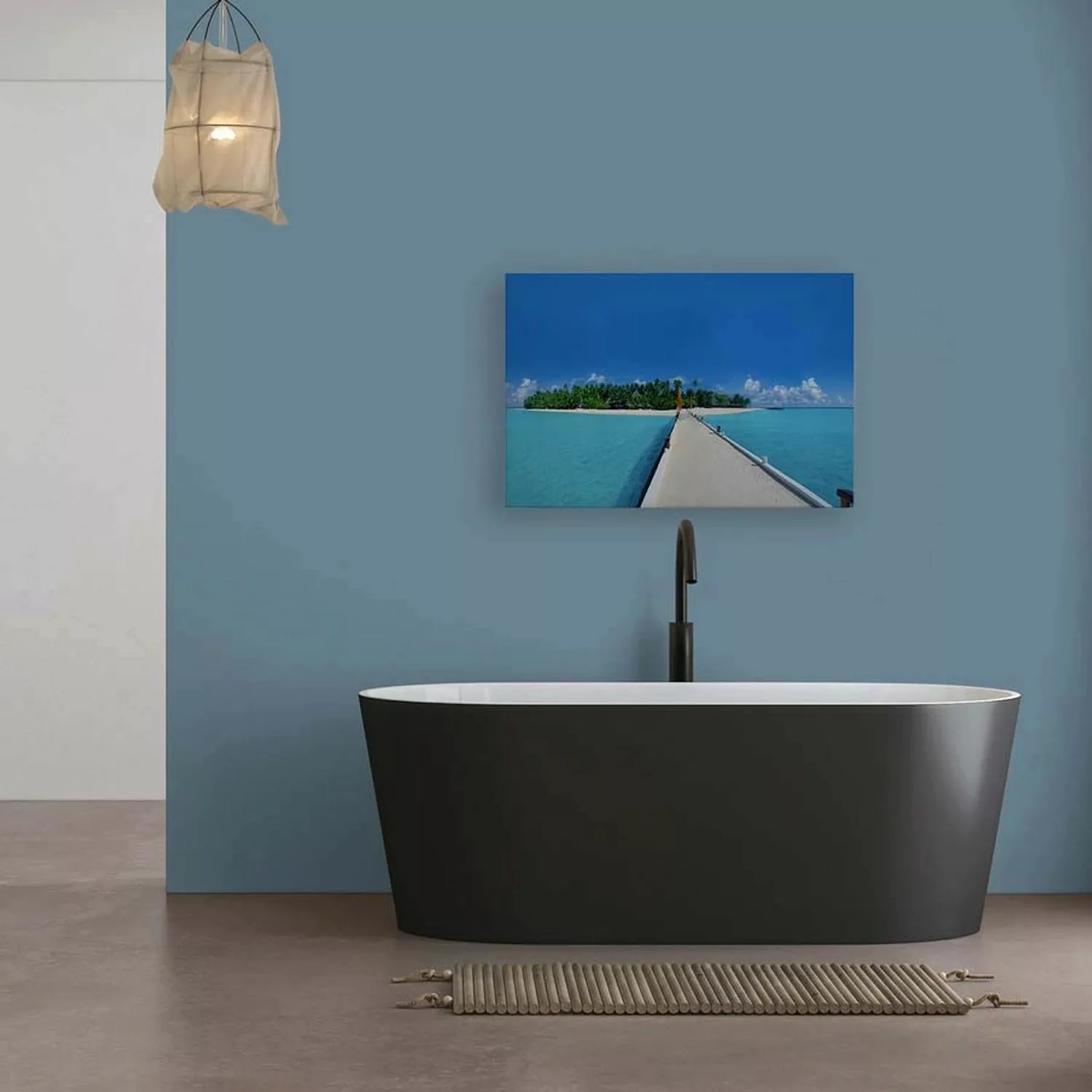 Bricoflor Leinwandbild Tropische Insel Wandbild Steg In Meer Blau Deko Bild günstig online kaufen