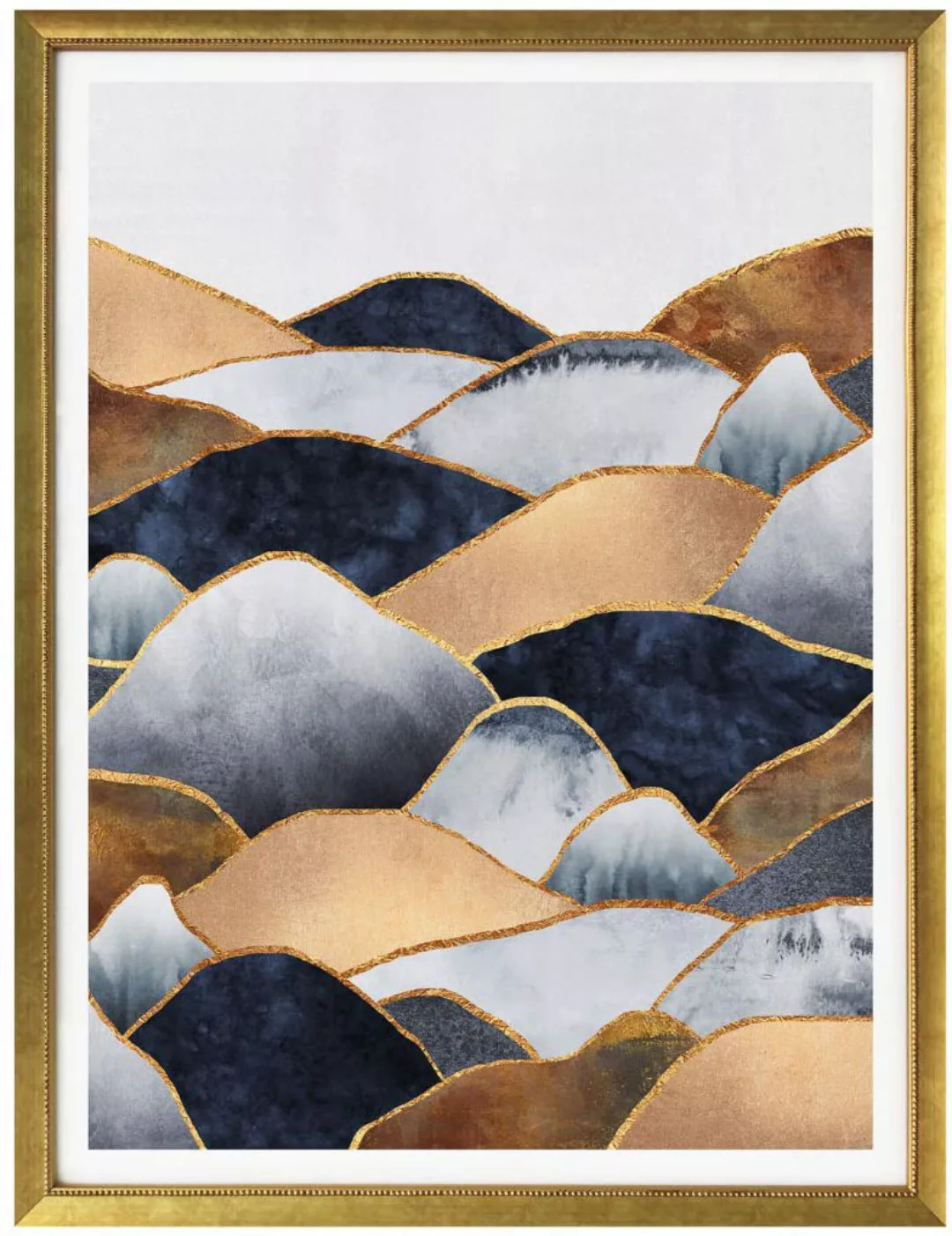 Wall-Art Poster »Gold Effekt Berge Goldene Hügel«, Berge, (1 St.), Poster o günstig online kaufen