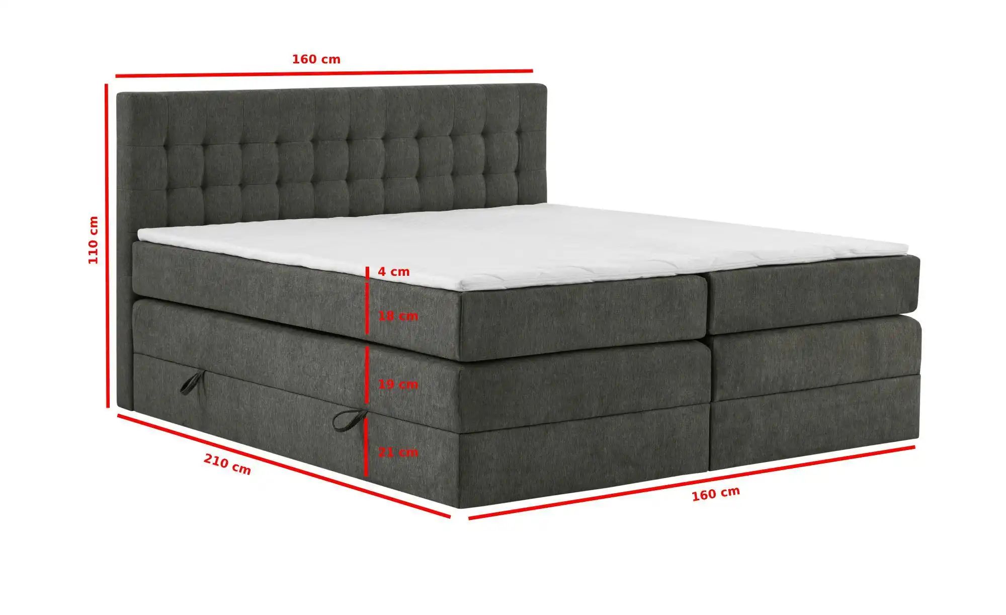 Boxspringbett mit Bettkasten Barcelona ¦ grau ¦ Maße (cm): B: 160 H: 110 Be günstig online kaufen