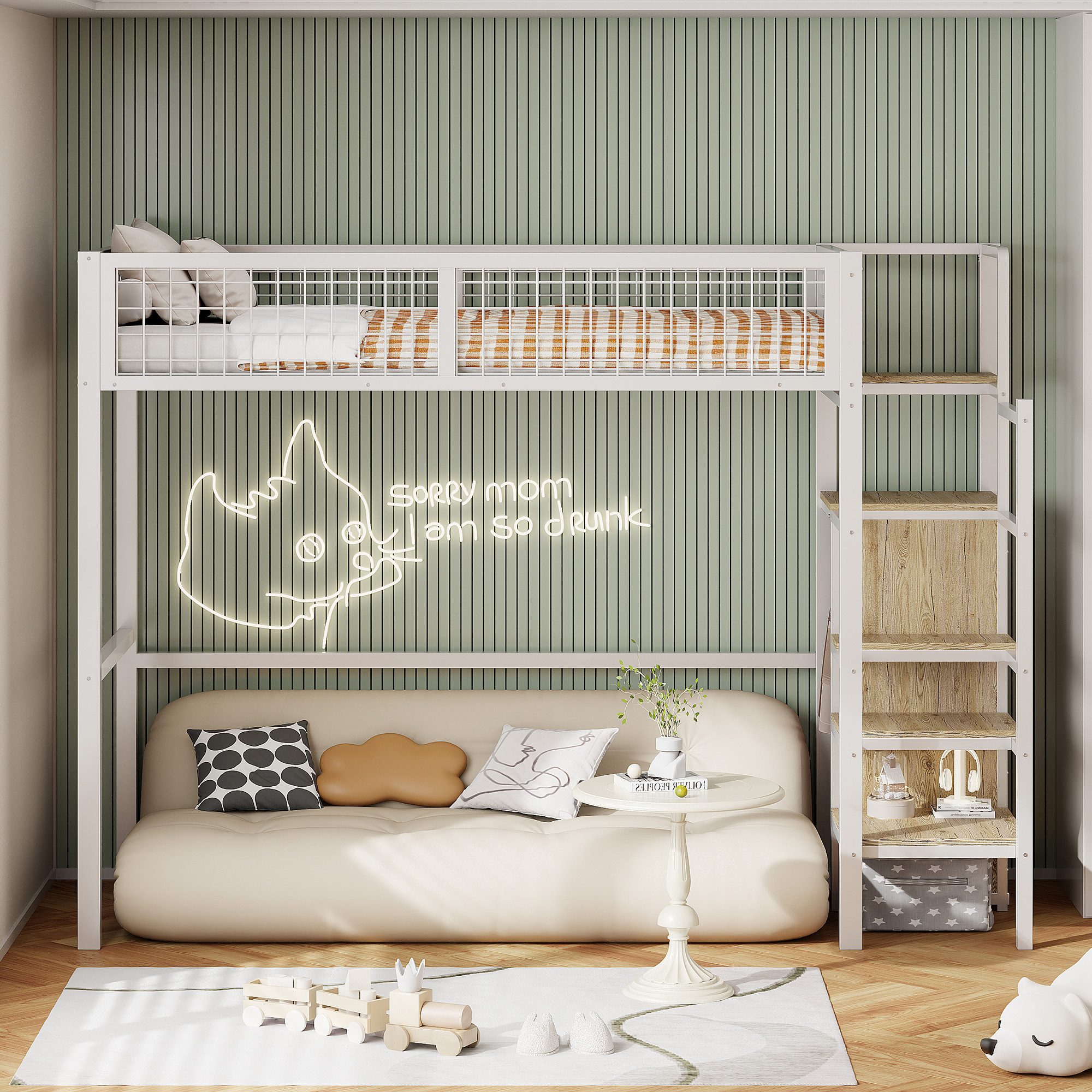 OKWISH Metallbett Kinderbett Einzelbett Stauraumbett Funktionsbett günstig online kaufen