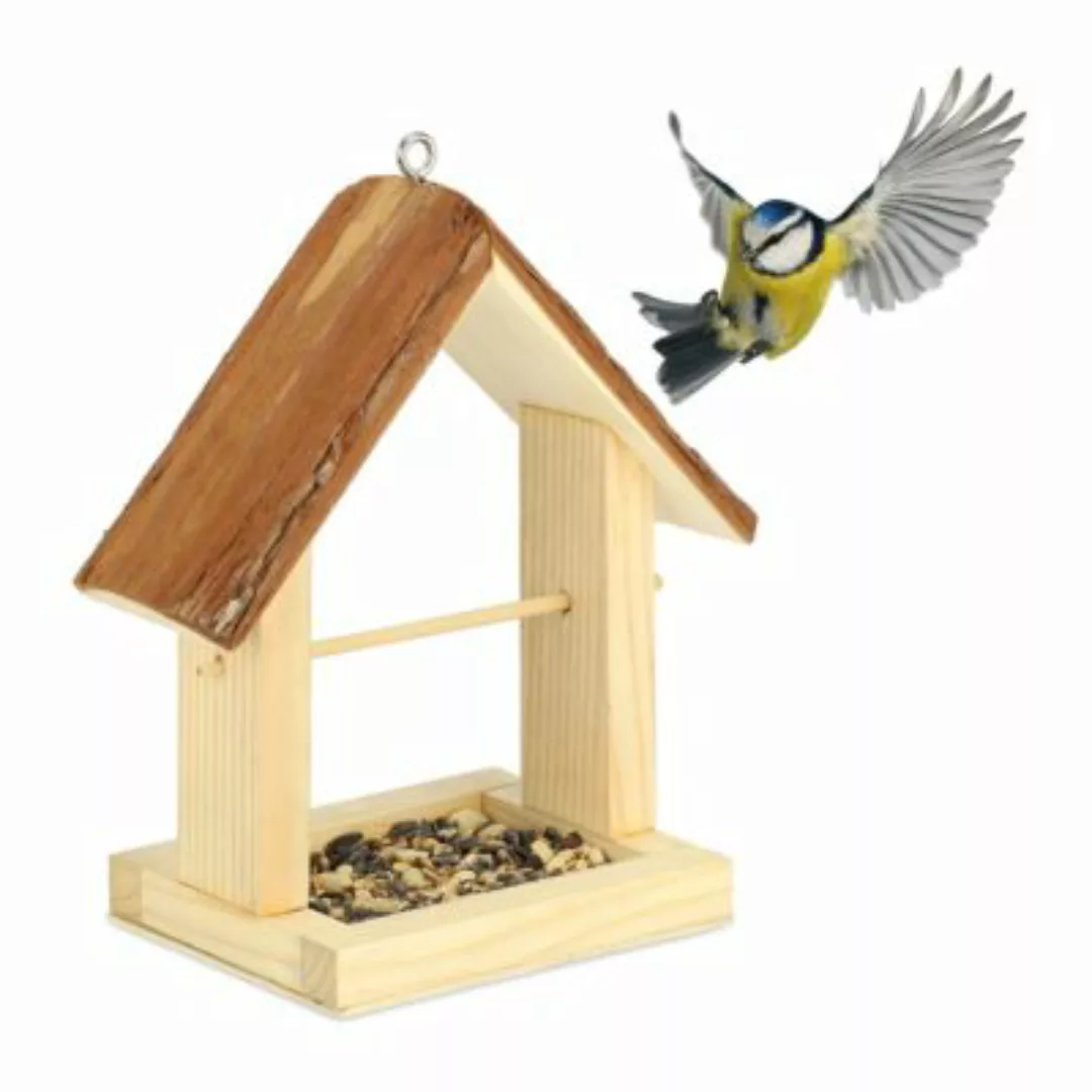 relaxdays Holz Vogelfutterhaus zum Aufhängen natur günstig online kaufen