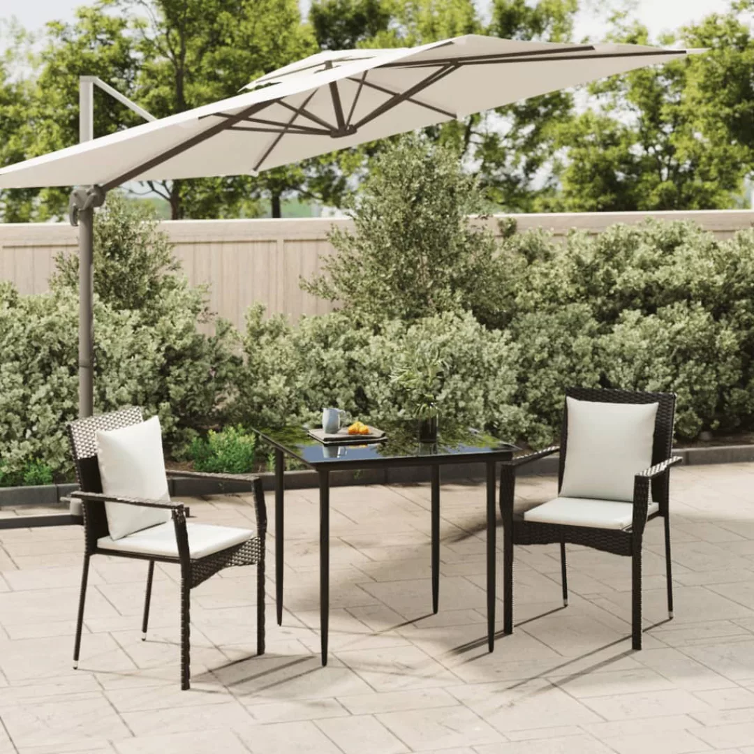 Vidaxl 3-tlg. Garten-essgruppe Mit Kissen Schwarz Poly Rattan günstig online kaufen