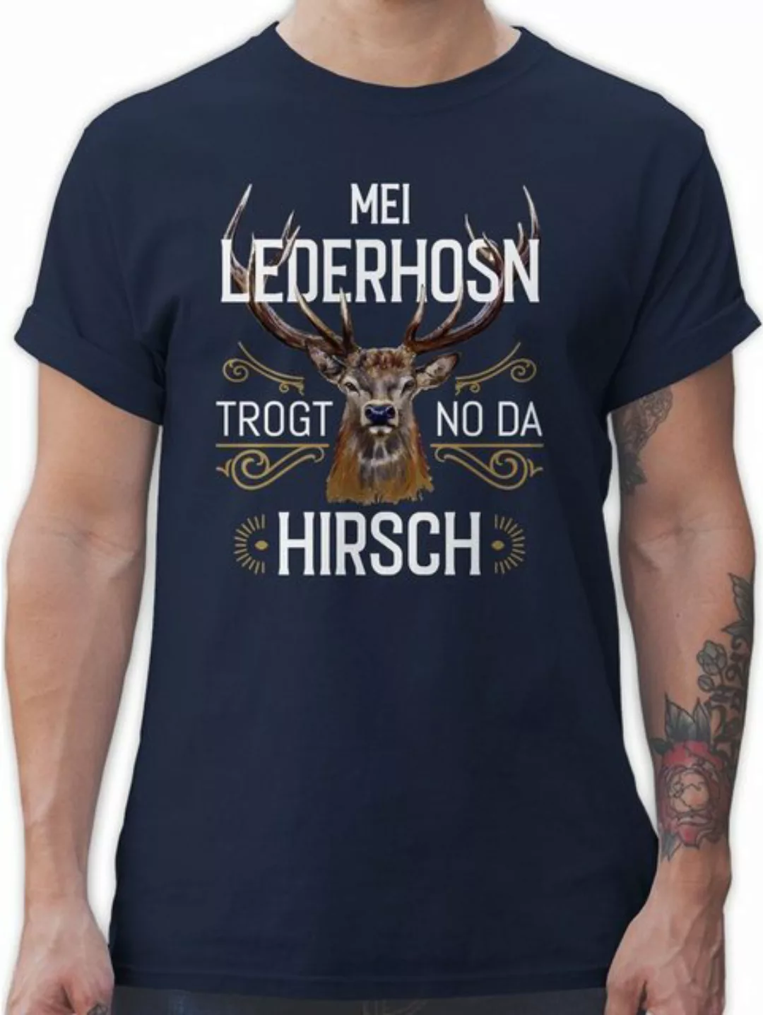 Shirtracer T-Shirt Mei Lederhosn trogt no da Hirsch - weiß braun Mode für O günstig online kaufen