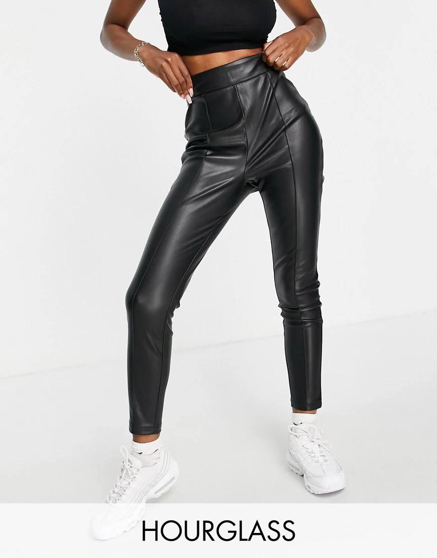 ASOS DESIGN Hourglass – Hose aus Kunstleder in Schwarz mit Biesen günstig online kaufen