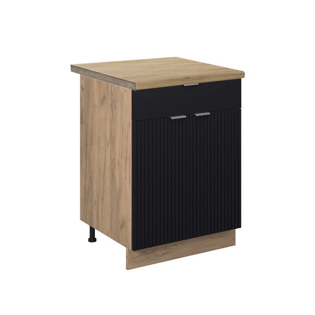 Vicco Unterschrank Fame-Line, Schwarz gestreift/Goldkraft Eiche, 60 cm mit günstig online kaufen