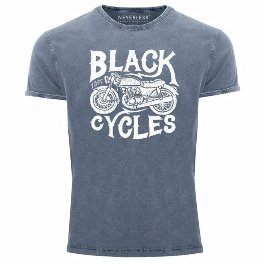 Neverless Print-Shirt Herren T-Shirt Vintage Washed Motorrad Biker Retro Sl günstig online kaufen