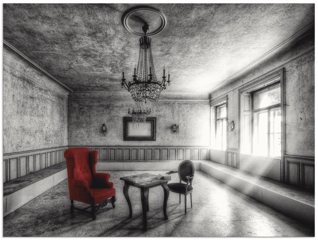 Artland Wandbild "Lost Place - Roter Sessel", Architektonische Elemente, (1 günstig online kaufen