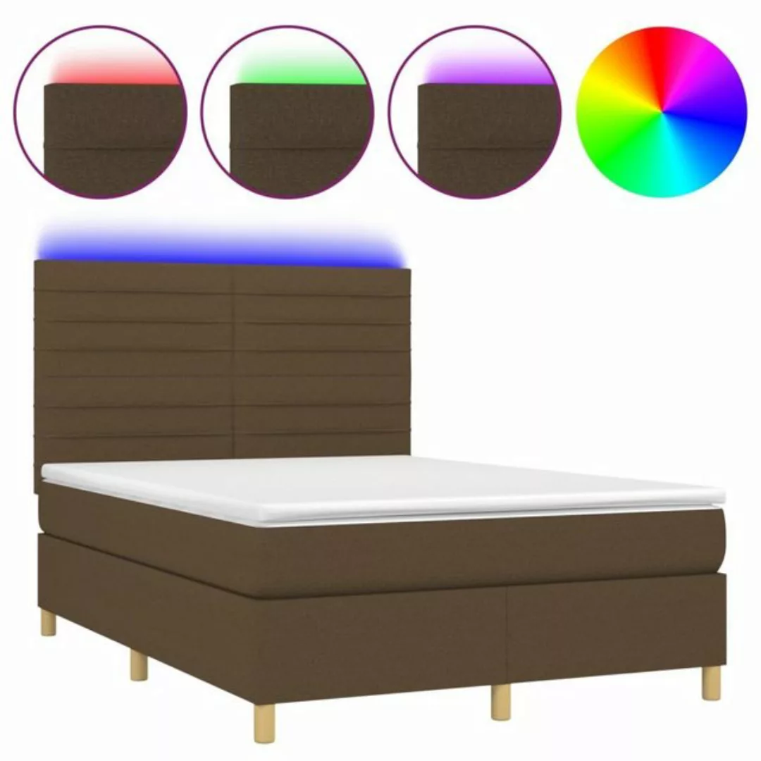 vidaXL Boxspringbett Boxspringbett mit Matratze LED Dunkelbraun 140x190 cm günstig online kaufen