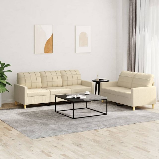 vidaXL Sofa 2-tlg. Sofagarnitur mit Kissen Creme Stoff günstig online kaufen