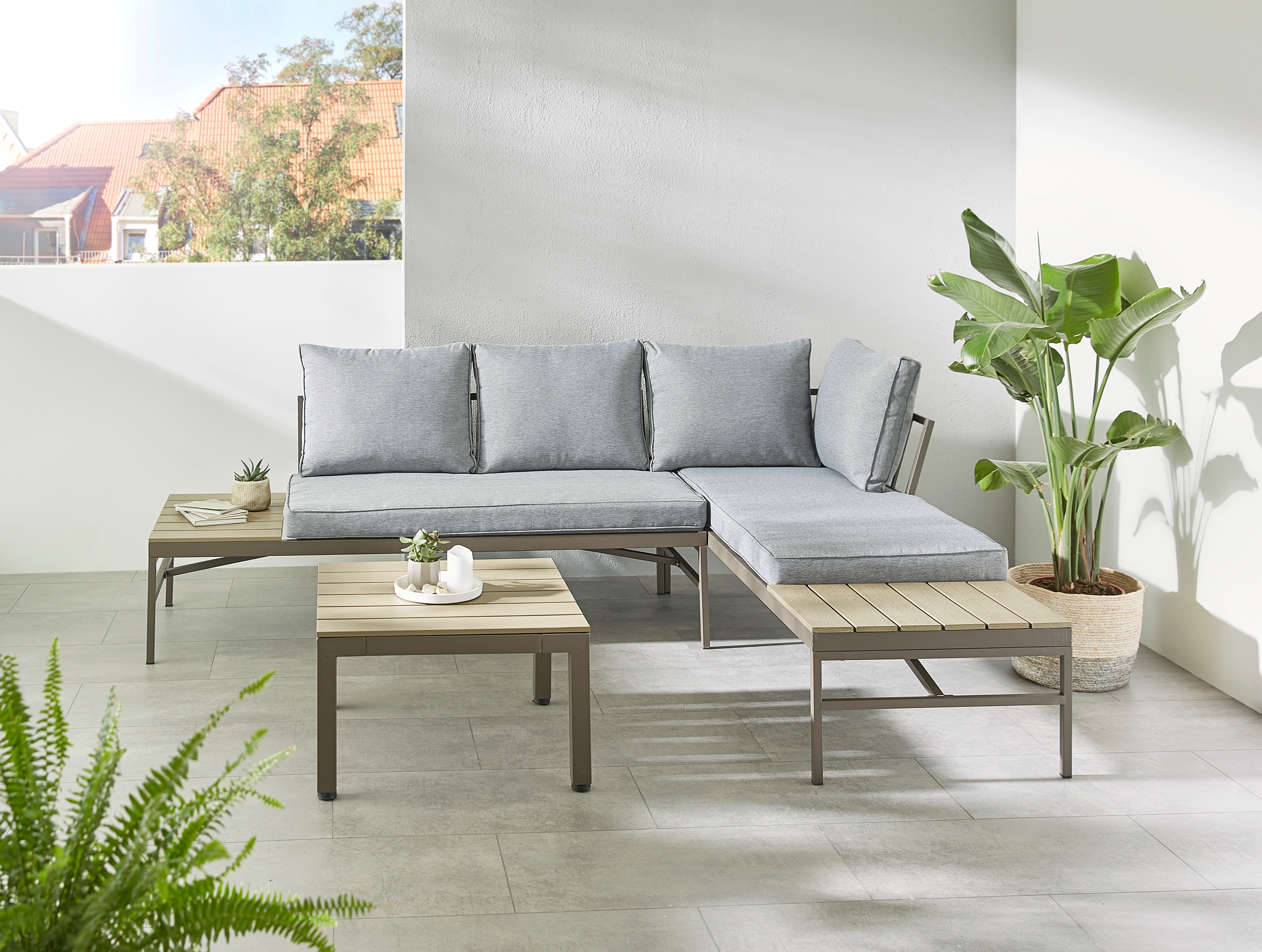 KONIFERA Gartenlounge-Set "Badalona", (Set, 9 tlg.: 2x Bank, 1x Tisch 57x57 günstig online kaufen