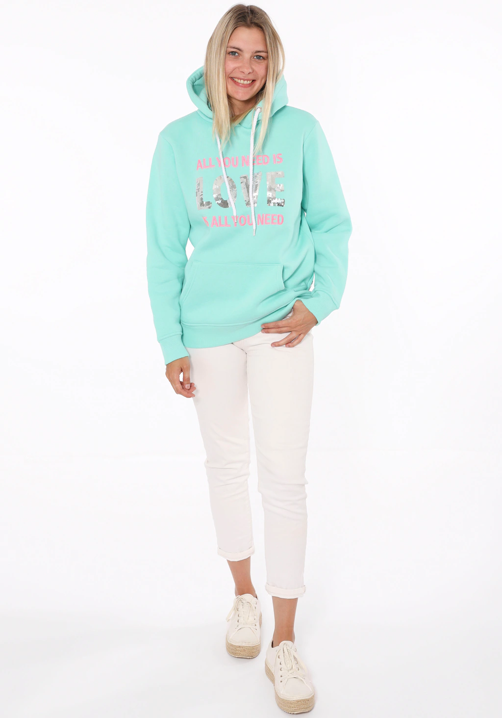 Zwillingsherz Hoodie ""Love is all you need ZH"", Pailettenherzen am Rücken günstig online kaufen