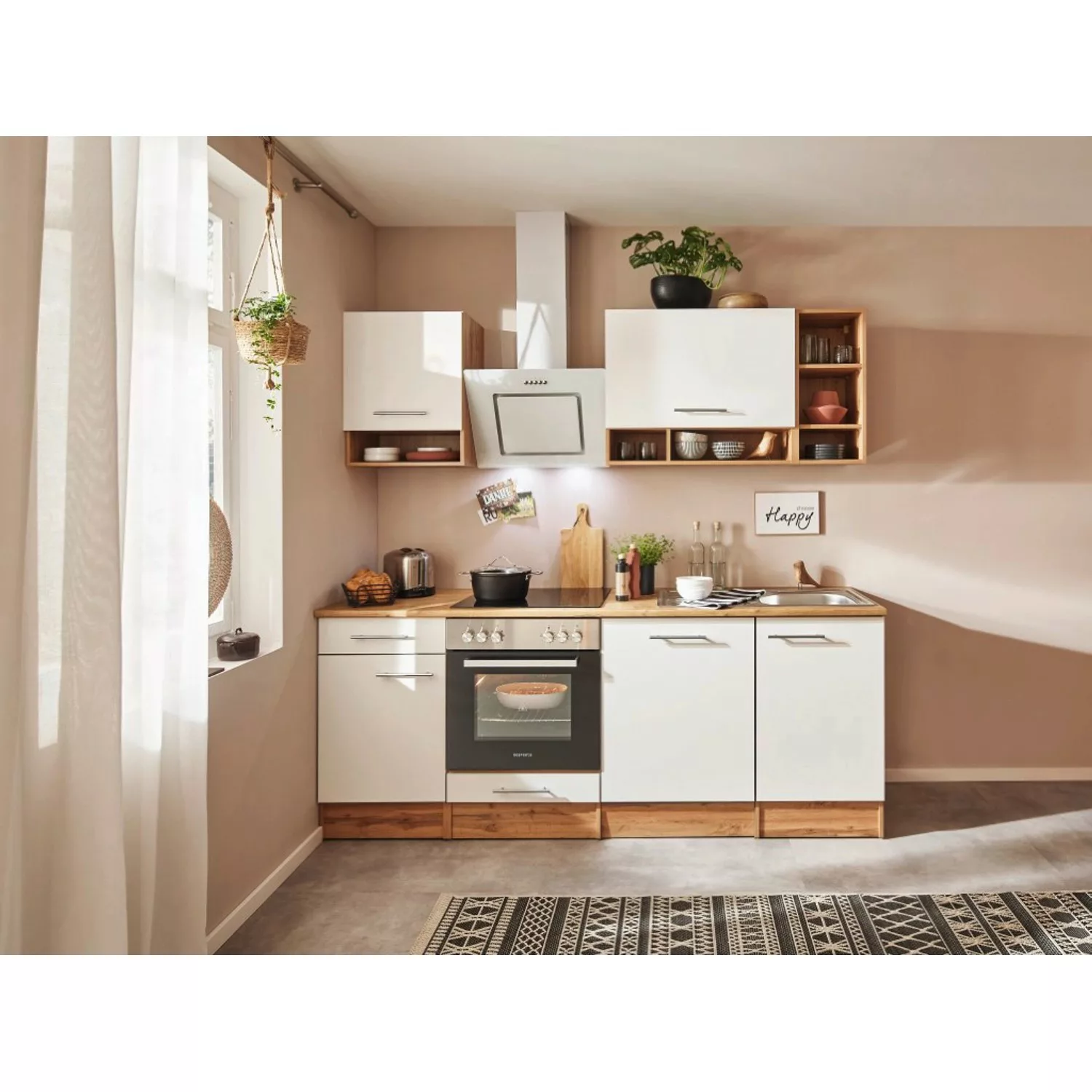 Respekta Küchenzeile 220 cm Grau-Wildeiche Nachbildung matt günstig online kaufen