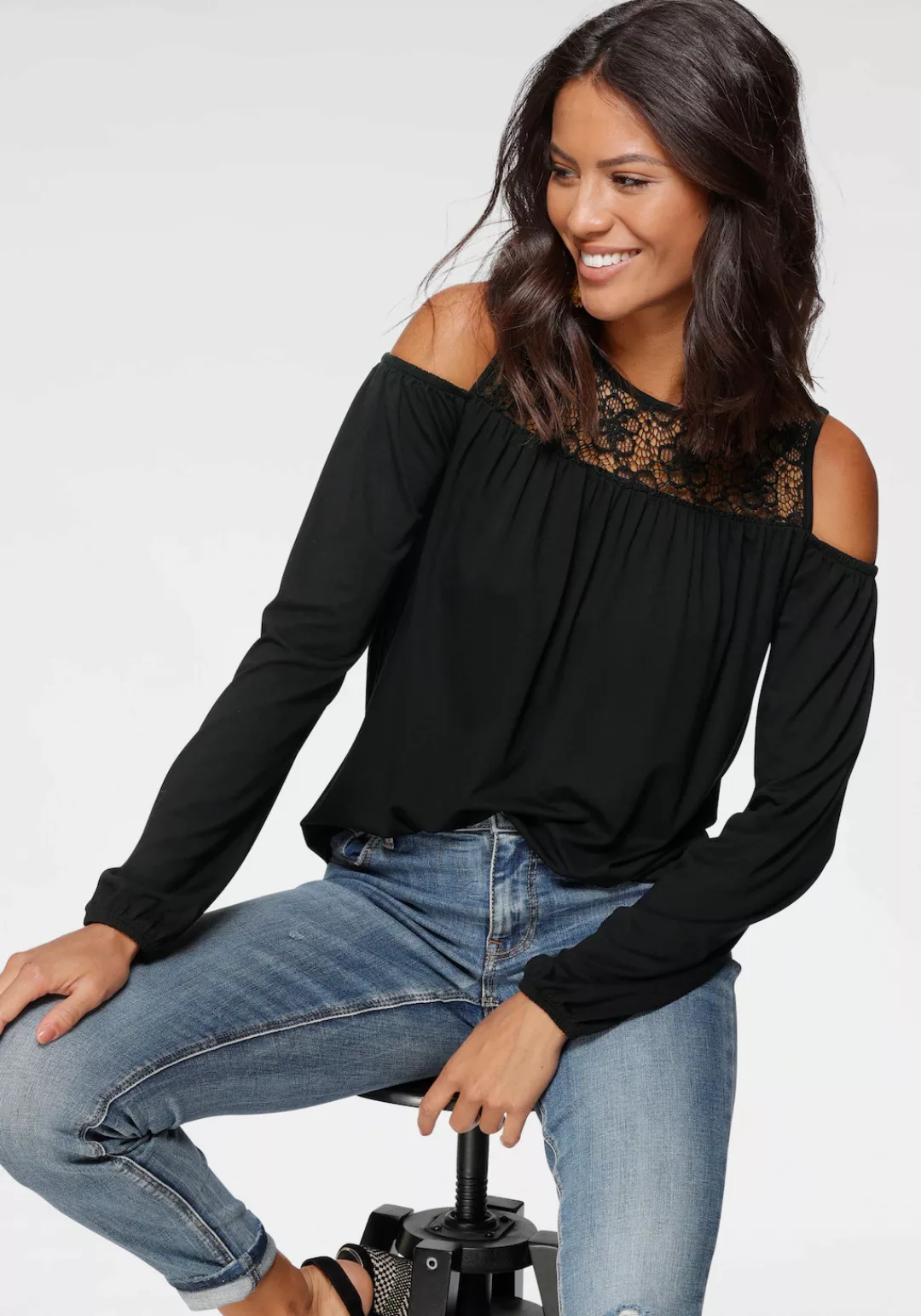 Laura Scott Langarmshirt lässig geschnitten, elastisches Material, Gummizug günstig online kaufen