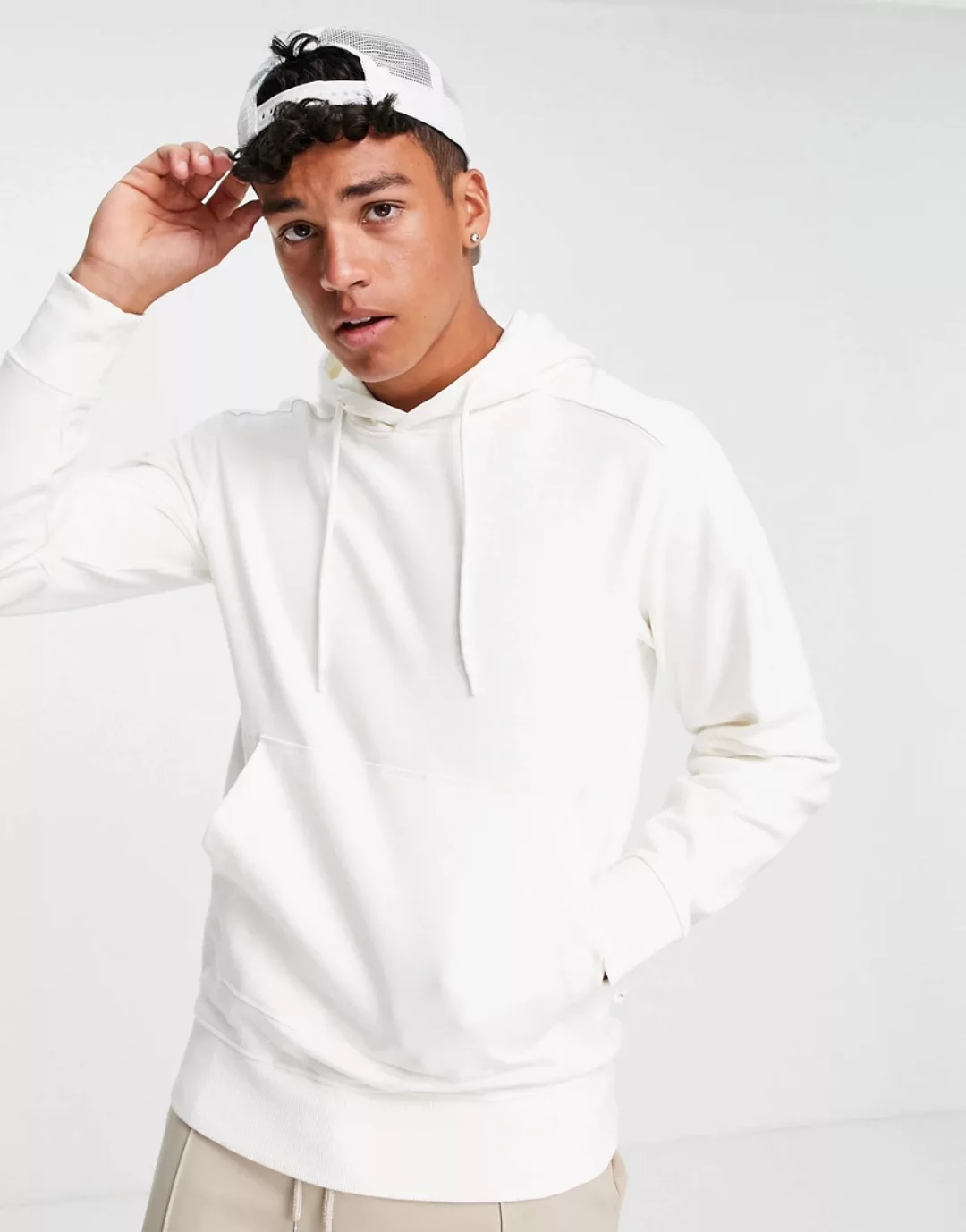 Selected Homme – Kapuzenpullover aus Bio-Baumwolle in Weiß mit Tasche vorne günstig online kaufen