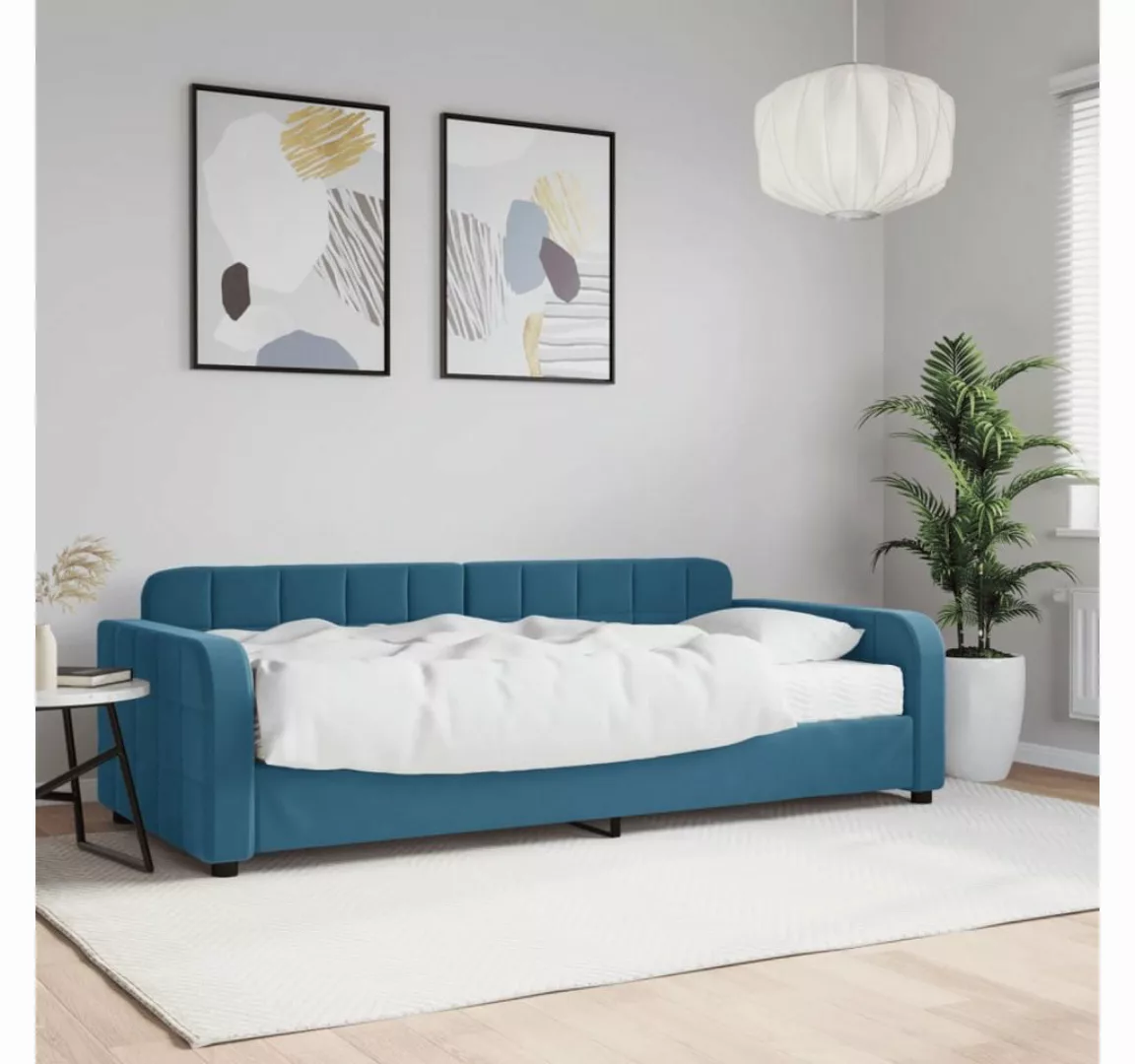 vidaXL Gästebett Gästebett Tagesbett mit Matratze Blau 90x200 cm Samt Bett günstig online kaufen