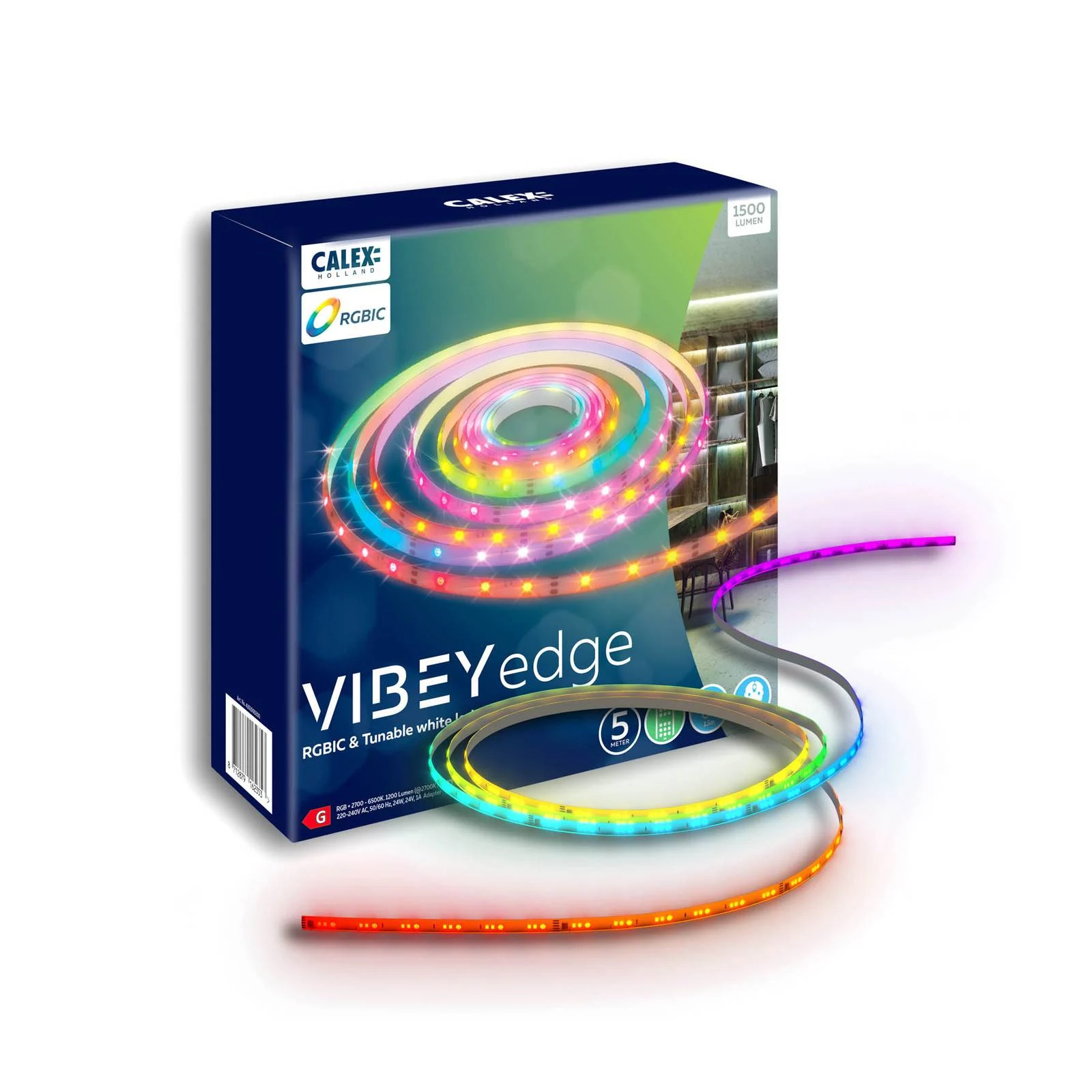 Calex LED-Strip Vibey, Länge 5 m, Stecker, Remote, RGB, CCT günstig online kaufen