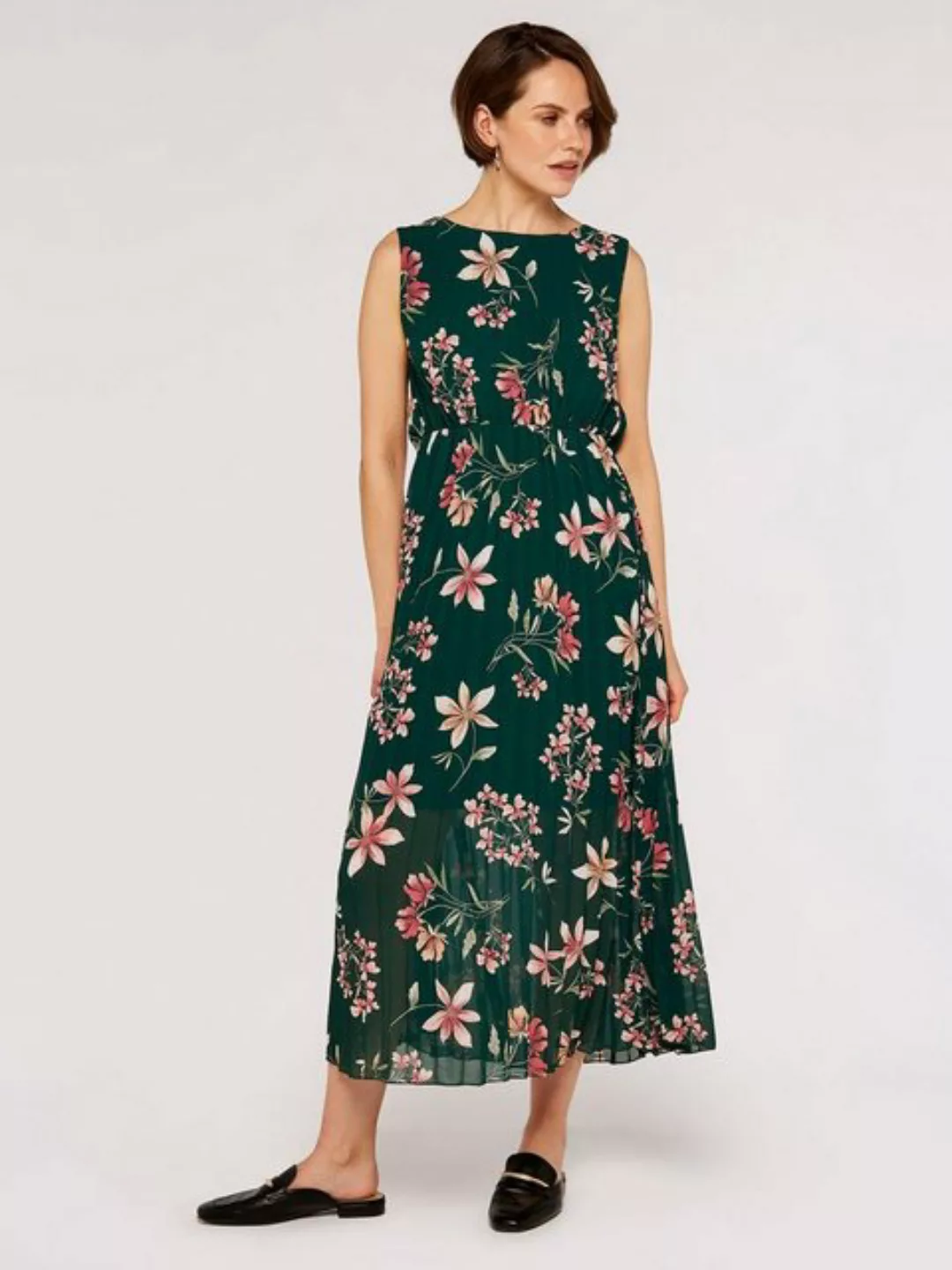 Apricot Sommerkleid mit floralem Muster, plissiert günstig online kaufen