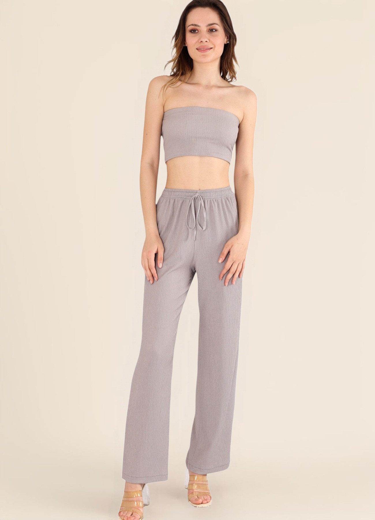 fashionshowcase Palazzohose Damen Crinkle-Hose mit elastischem günstig online kaufen