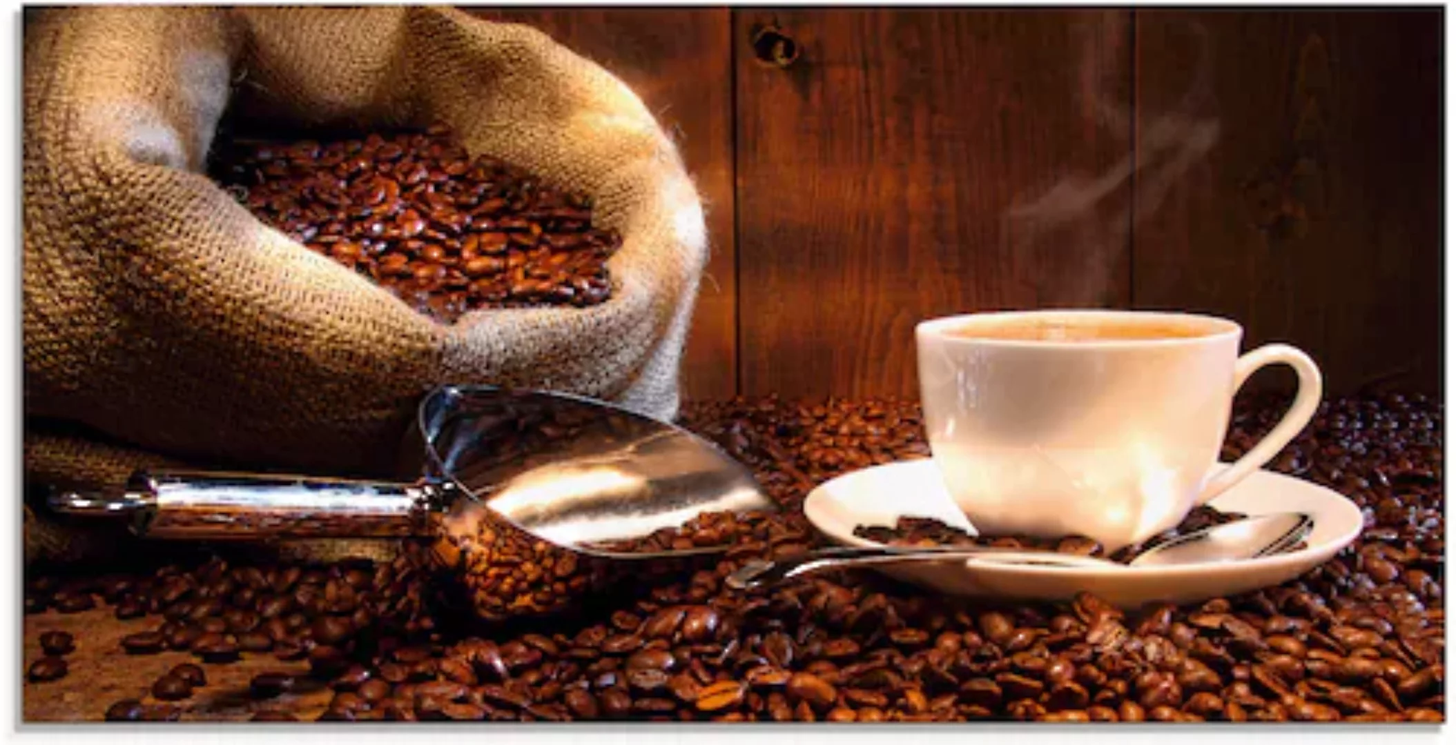 Artland Glasbild »Kaffeetasse und Leinensack auf Tisch«, Getränke, (1 St.), günstig online kaufen