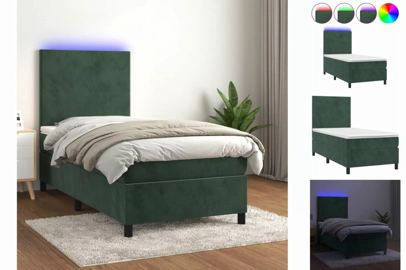 vidaXL Boxspringbett Boxspringbett mit Matratze & LED Samt (90 x 190 cm, Gr günstig online kaufen