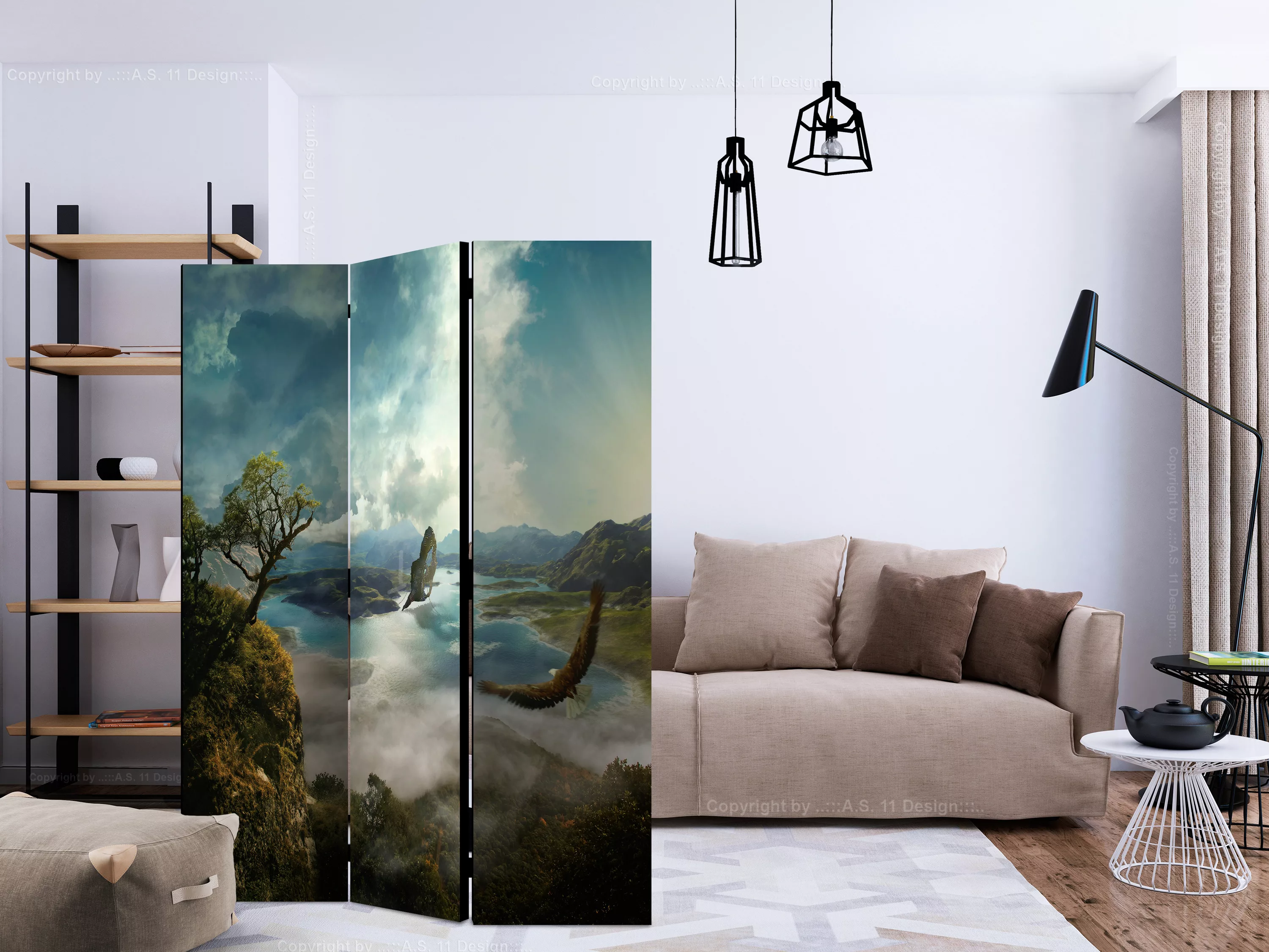 3-teiliges Paravent - Flight Over The Lake [room Dividers] günstig online kaufen