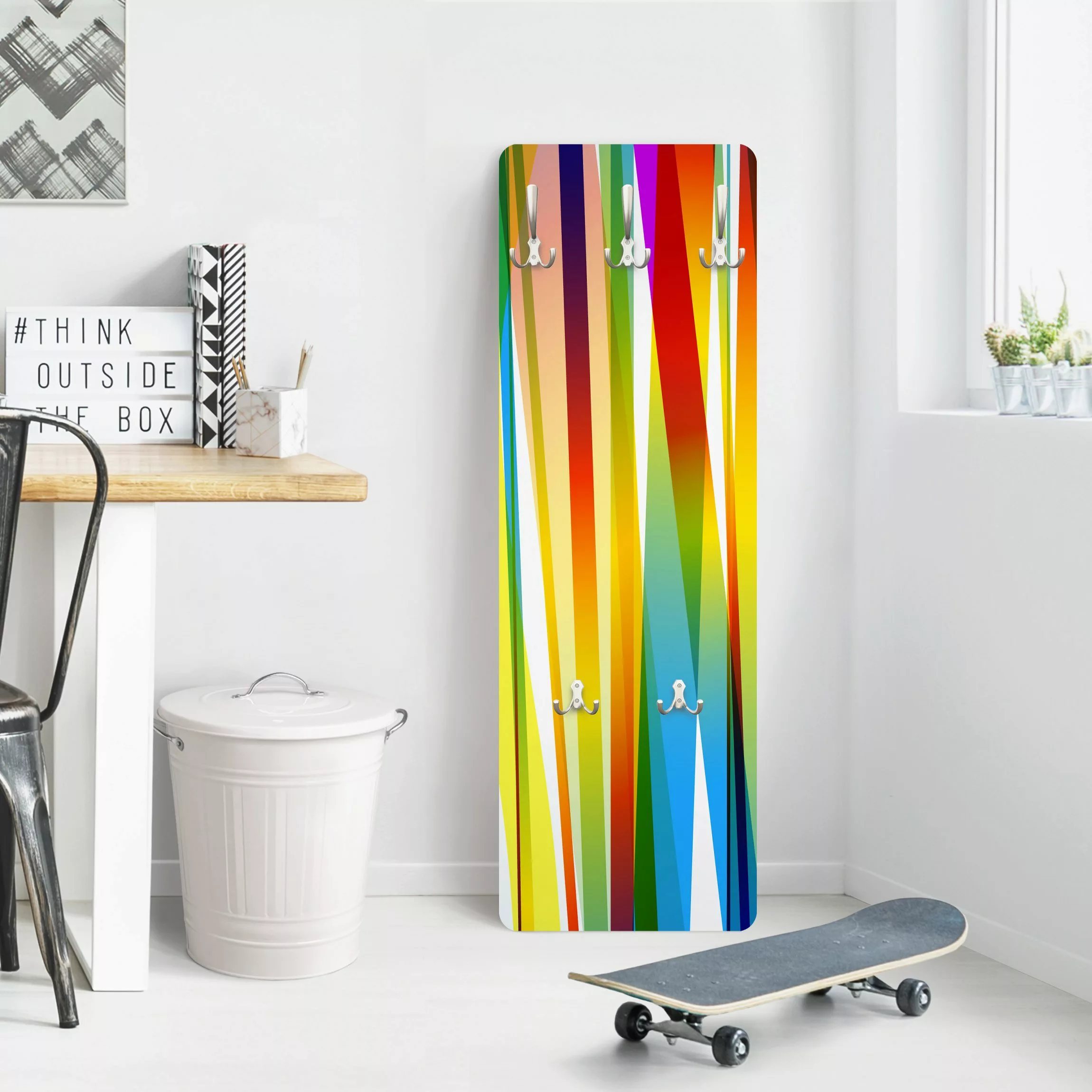 Wandgarderobe Holzpaneel Kinderzimmer Rainbow Stripes günstig online kaufen