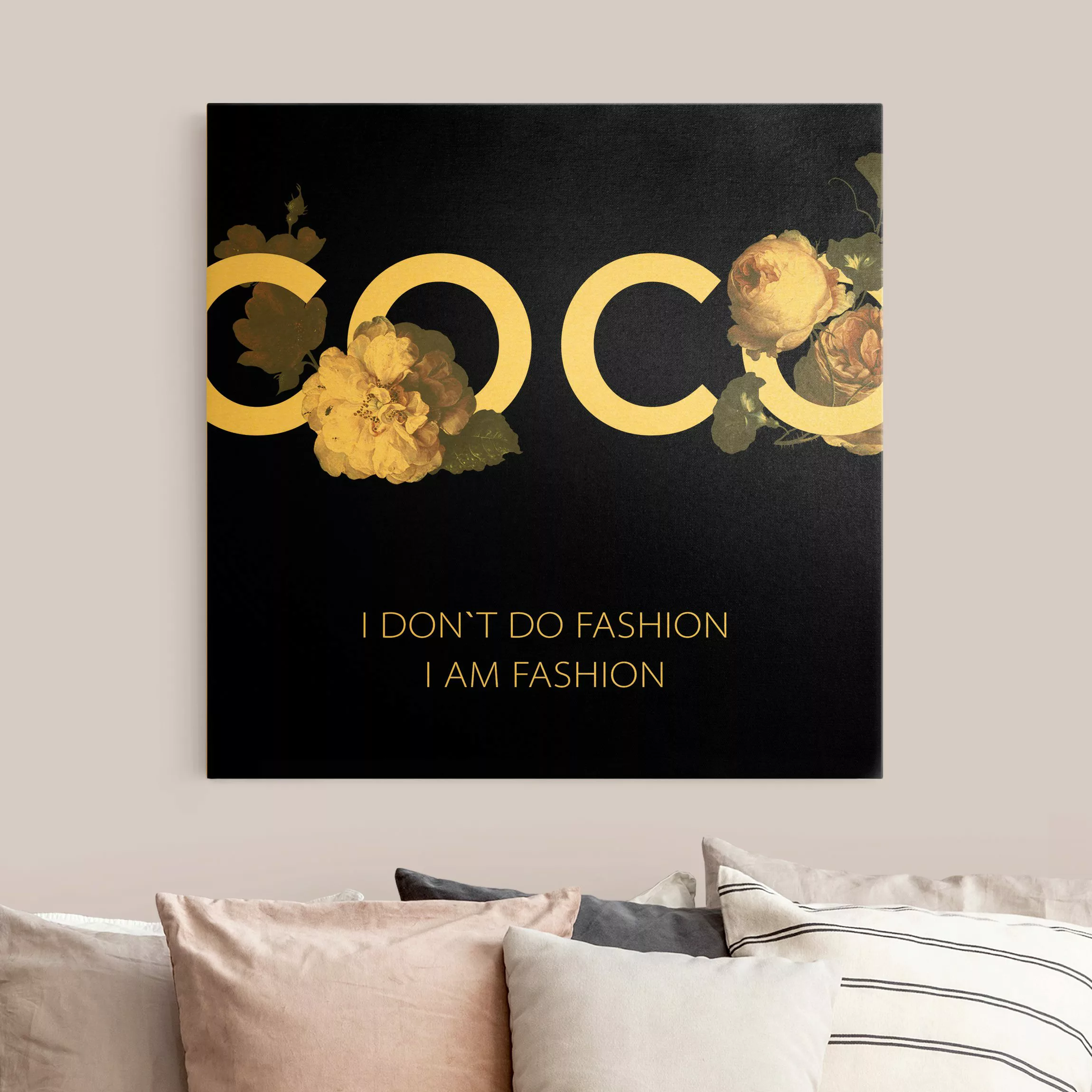 Leinwandbild Gold COCO - I don´t do fashion Rosen Schwarz günstig online kaufen