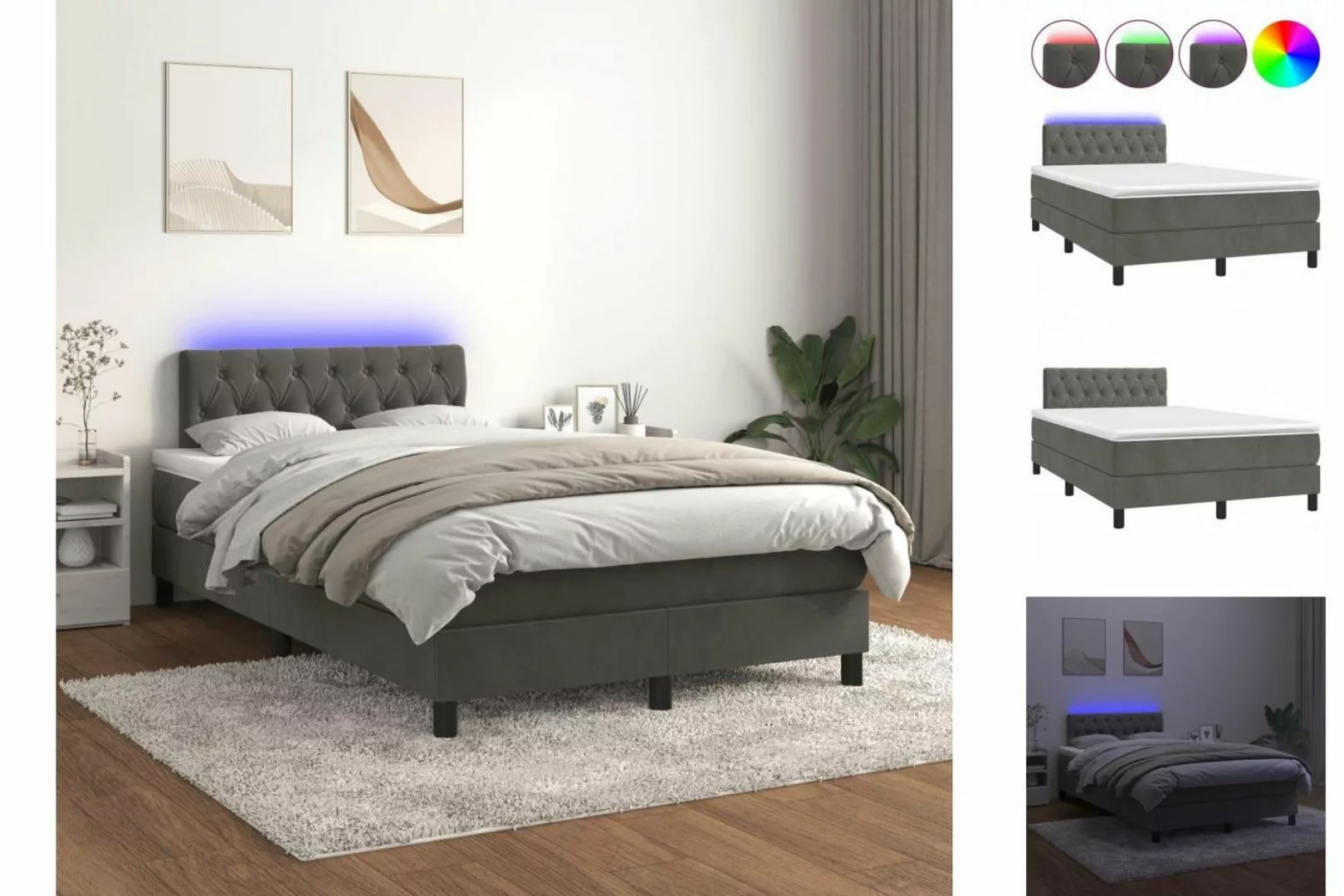 vidaXL Boxspringbett Boxspringbett mit Matratze LED Dunkelgrau 120x200 cm S günstig online kaufen