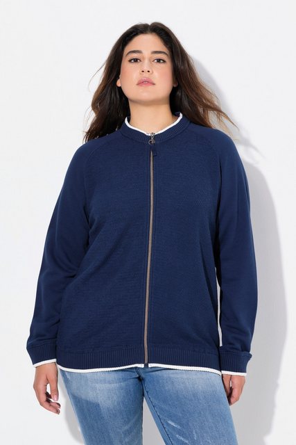 Ulla Popken Sweatjacke Sweat-Blouson Strukturmix Collegekragen Langarm günstig online kaufen