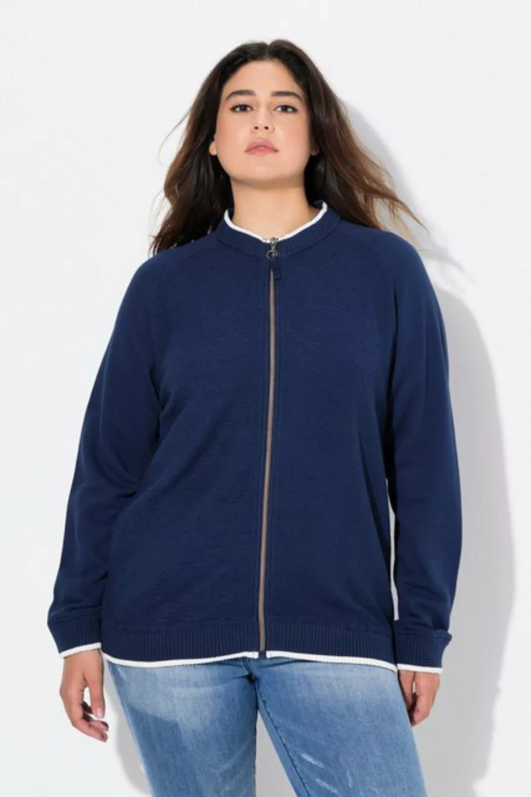 Ulla Popken Sweatjacke Sweat-Blouson Strukturmix Collegekragen Langarm günstig online kaufen