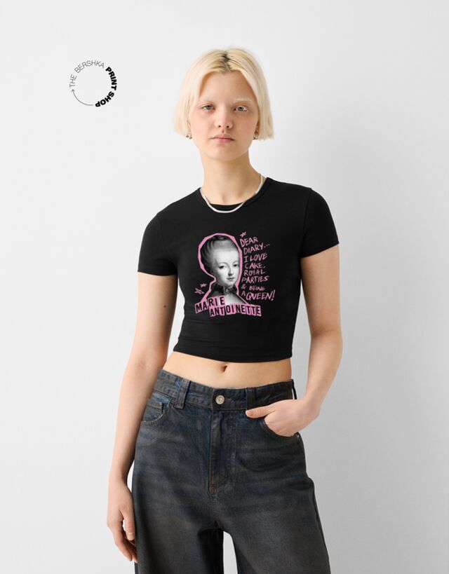 Bershka T-Shirt Marie Antoinette Mit Kurzen Ärmeln Damen L Schwarz günstig online kaufen