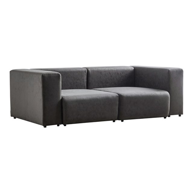 en.casa Sofa, 2 Teile, »Suldal« 2-Sitzer Modulsofa Wildlederimitat Schwarz günstig online kaufen