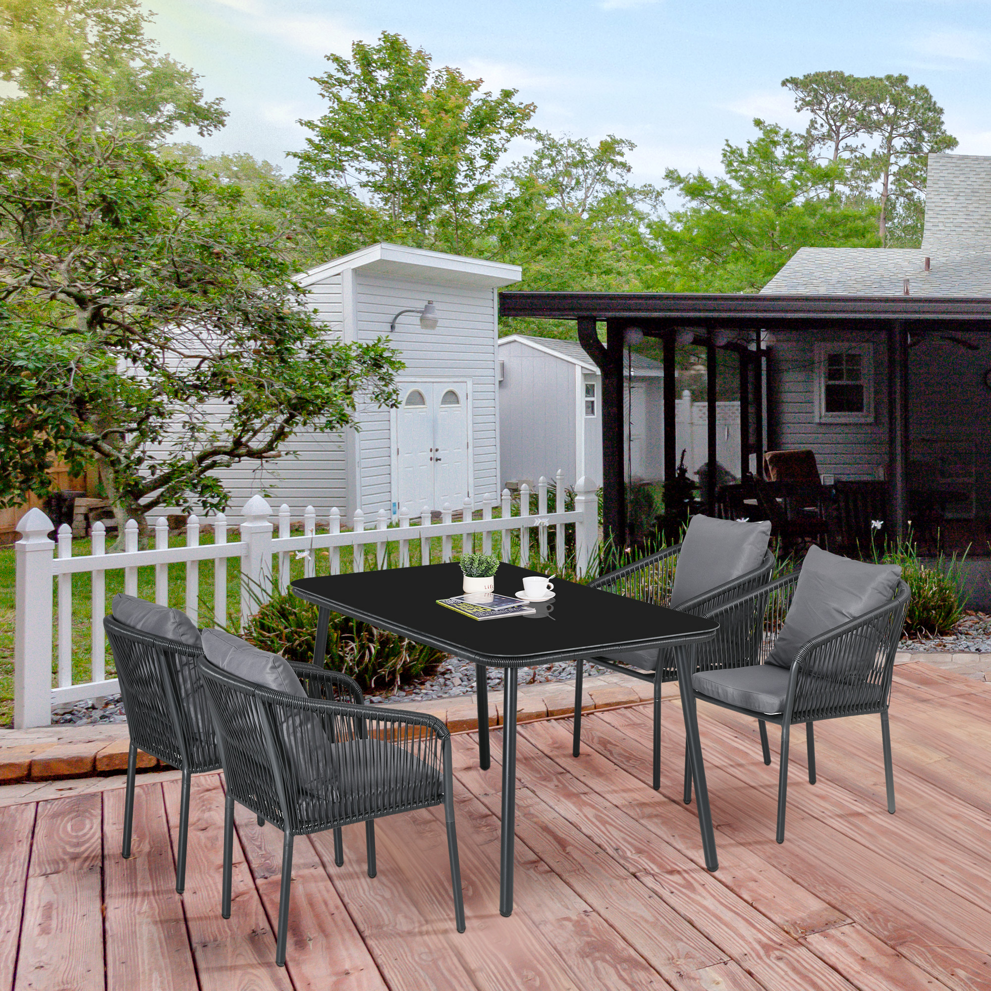 Outsunny Gartenmöbel-Salon 4 Personen 5-teiliges Rattan-Set mit stapelbaren günstig online kaufen