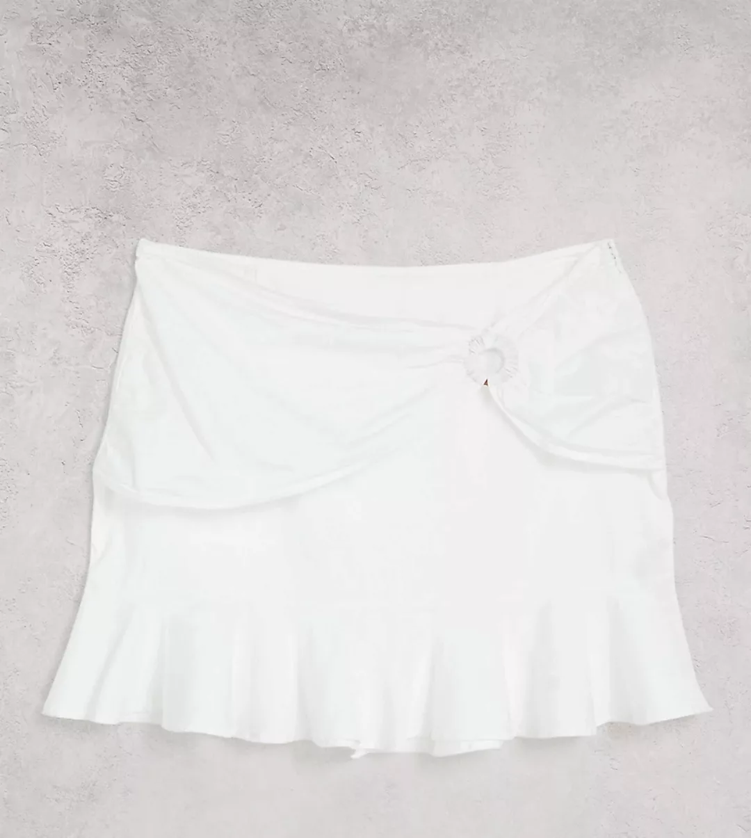 ASOS DESIGN Tall – Mini-Wickelrock mit Ringdetail aus Baumwolle in Weiß günstig online kaufen