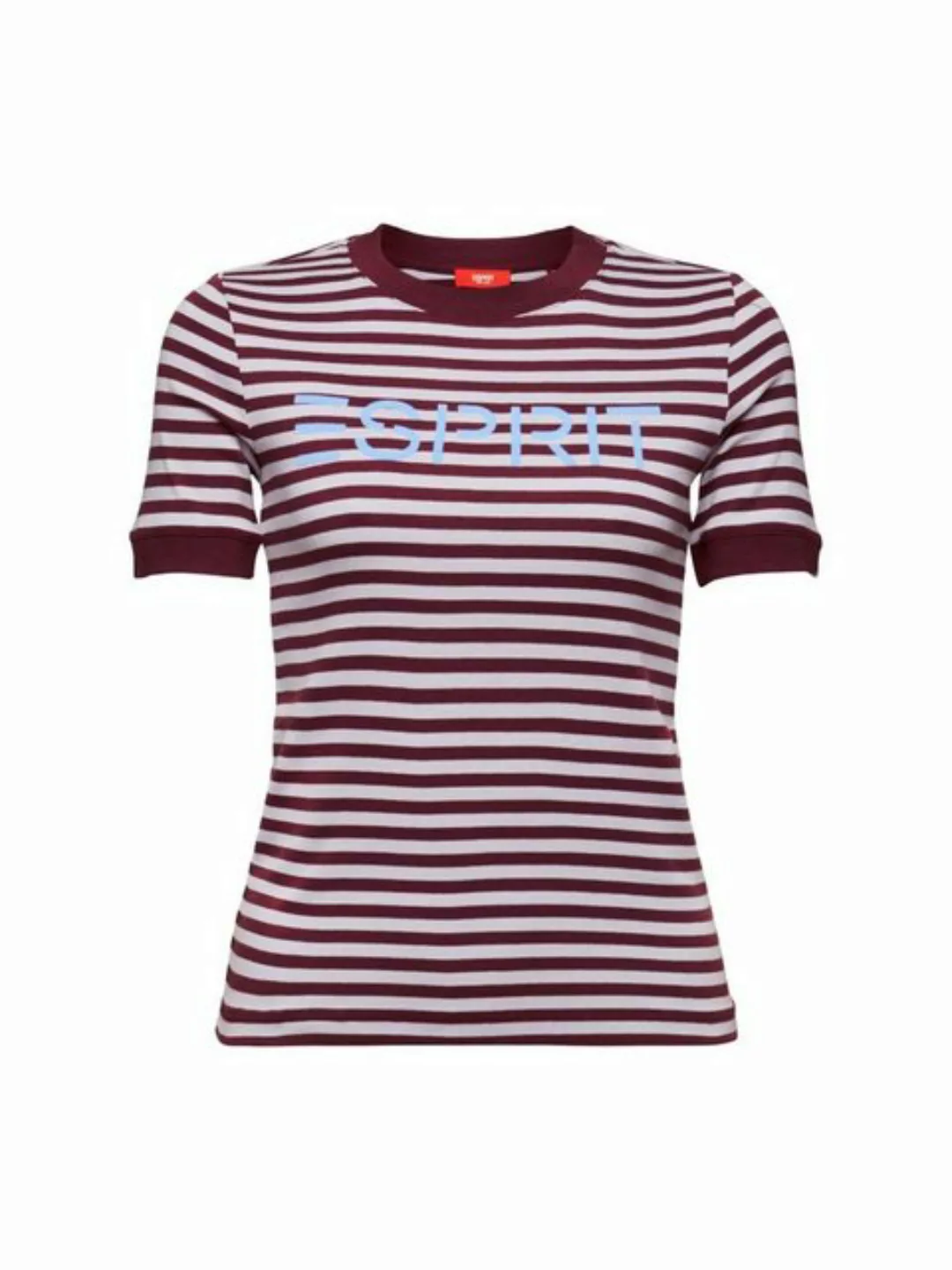 Esprit T-Shirt Gestreiftes Baumwoll-T-Shirt mit Logo-Print (1-tlg) günstig online kaufen
