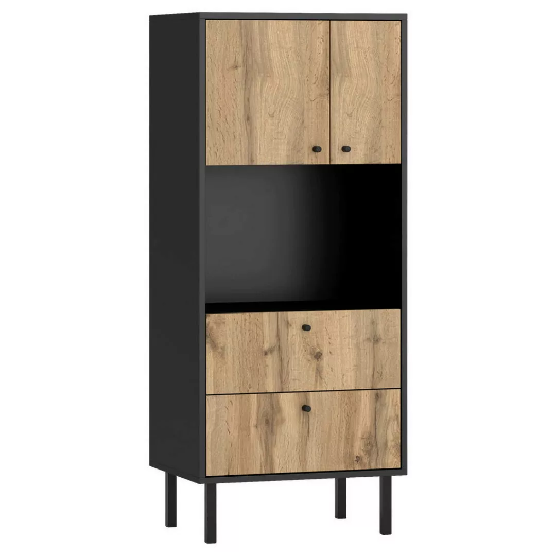 Highboard Bospe schwarz Eiche Wotan Nachbildung B/H/T: ca. 57x135x42 cm günstig online kaufen