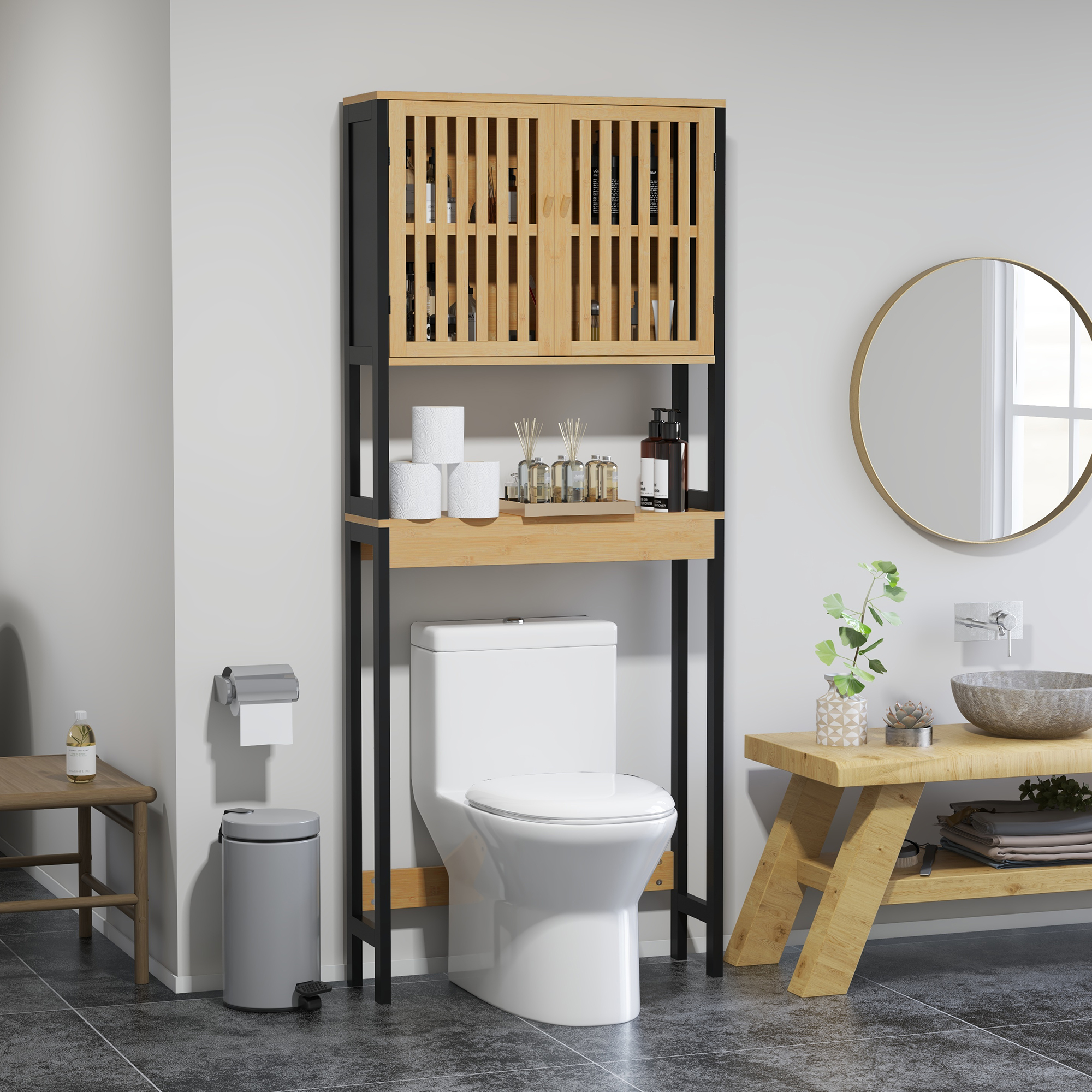 kleankin Toilettenregal Badezimmer über Toilette WC mit 2 Türen und offenem günstig online kaufen