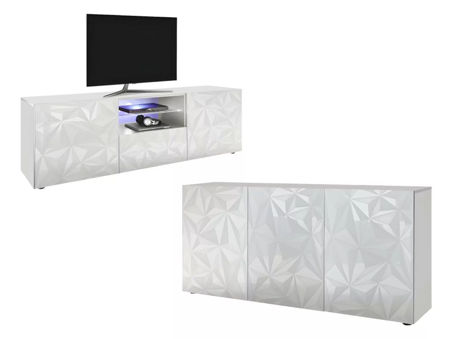 Set Sideboard + TV-Möbel - Weiß lackiert - ERIS günstig online kaufen