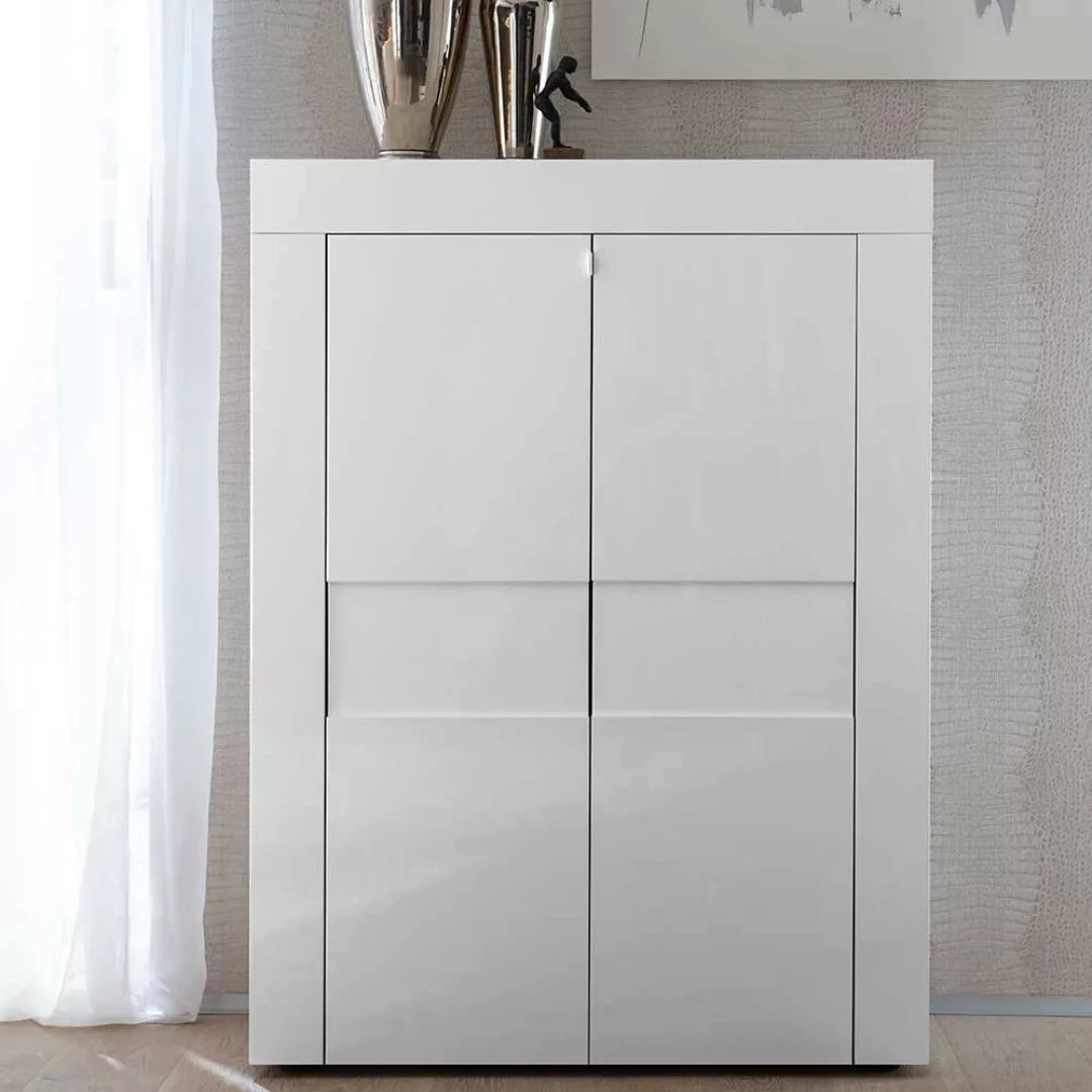 Wohnzimmerschrank Highboard weiß Hochglanz modernem Design günstig online kaufen