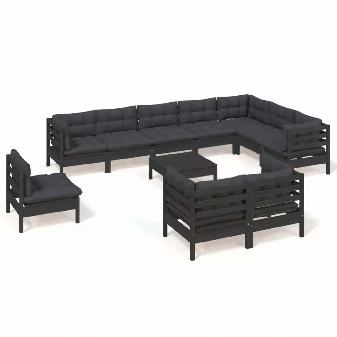 11-tlg. Garten-lounge-set Mit Kissen Schwarz Massivholz Kiefer günstig online kaufen