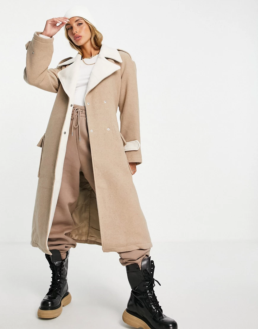 Vila – Trenchcoat aus Wolle in Camel mit Gürtel-Neutral günstig online kaufen