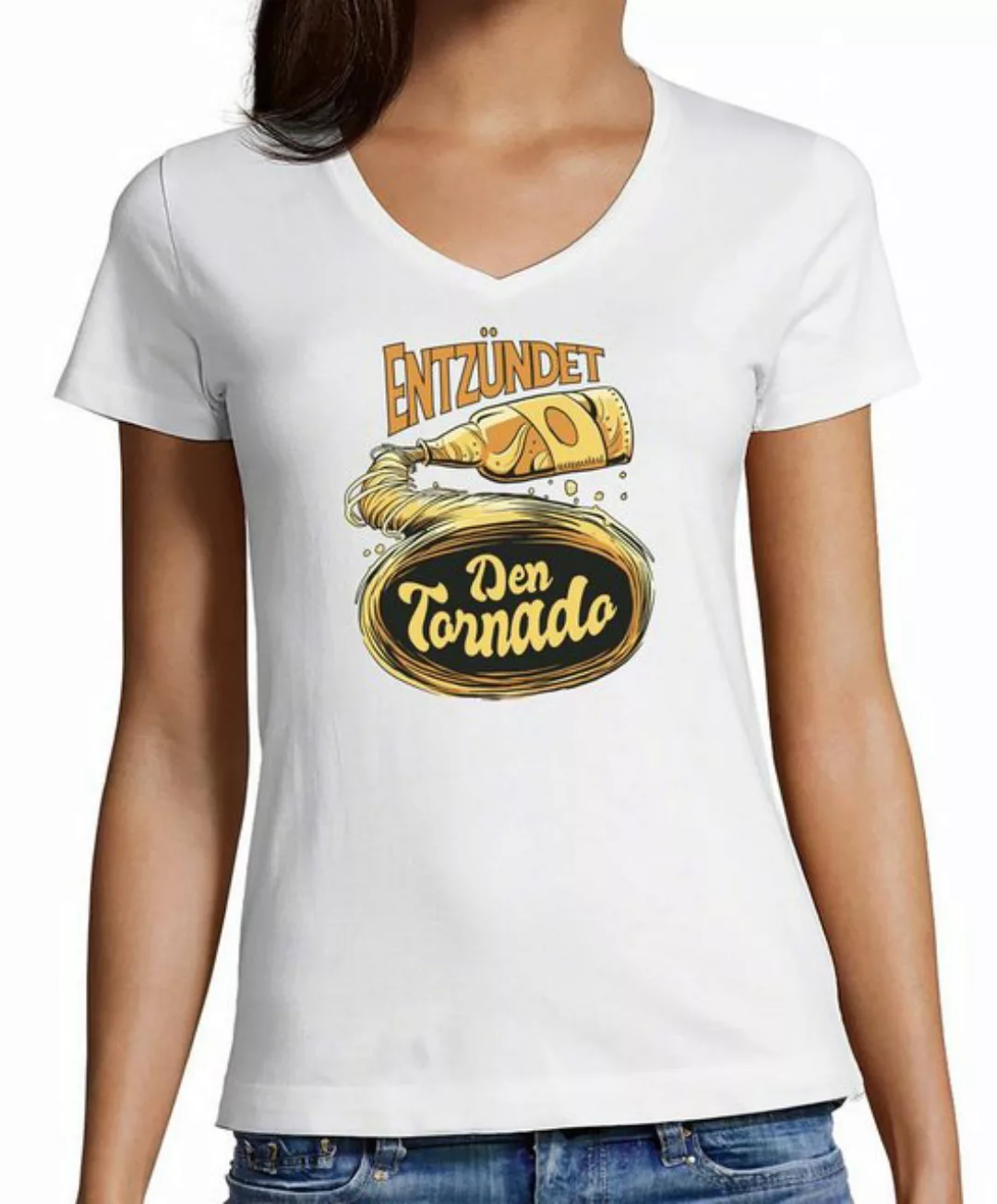 MyDesign24 T-Shirt Damen Oktoberfest T-Shirt - Entzündet den Tornado V-Auss günstig online kaufen