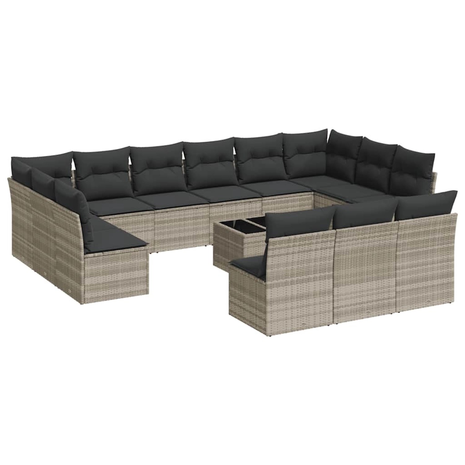 vidaXL 14-Tlg Garten-Sofagarnitur mit Kissen Hellgrau Poly Rattan 3250241 günstig online kaufen