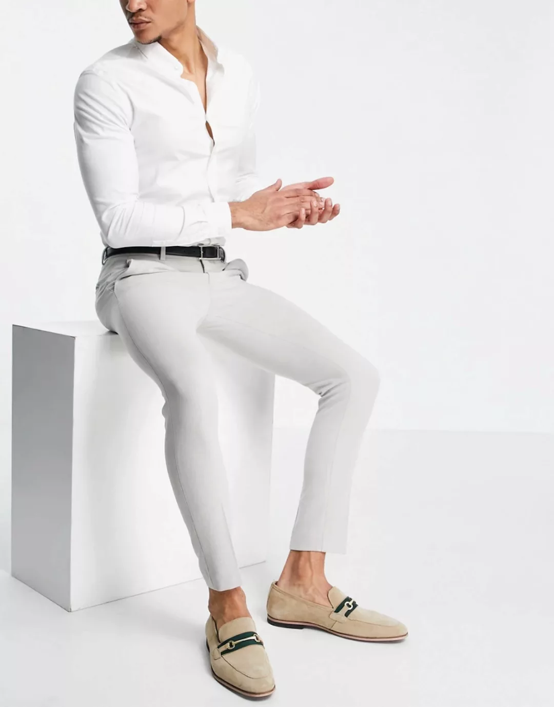 ASOS DESIGN – Superenge, elegante Oxford-Hose in Grau günstig online kaufen
