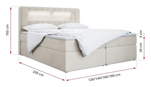 DB-Möbel Boxspringbett "Azur" Boxspringbett mit LED - Polsterbett Doppelbet günstig online kaufen